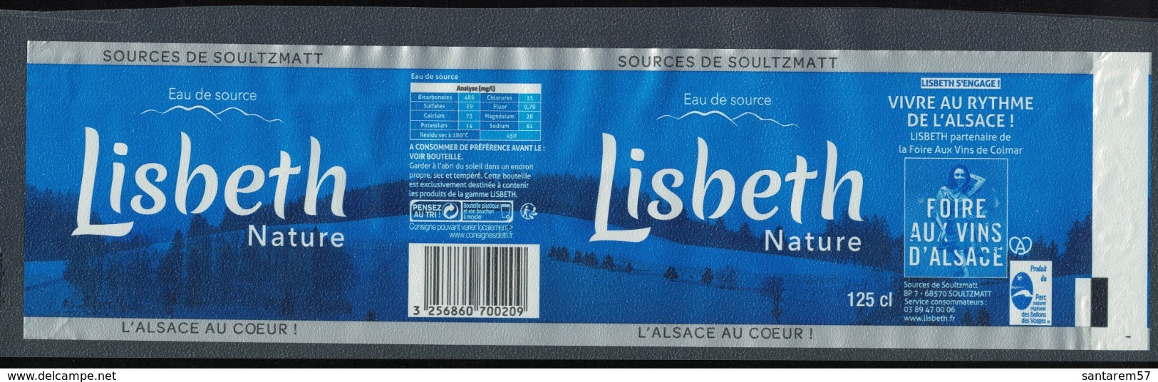 France Etiquette Eau De Source Lisbeth Nature Soultzmatt Alsace - Autres & Non Classés