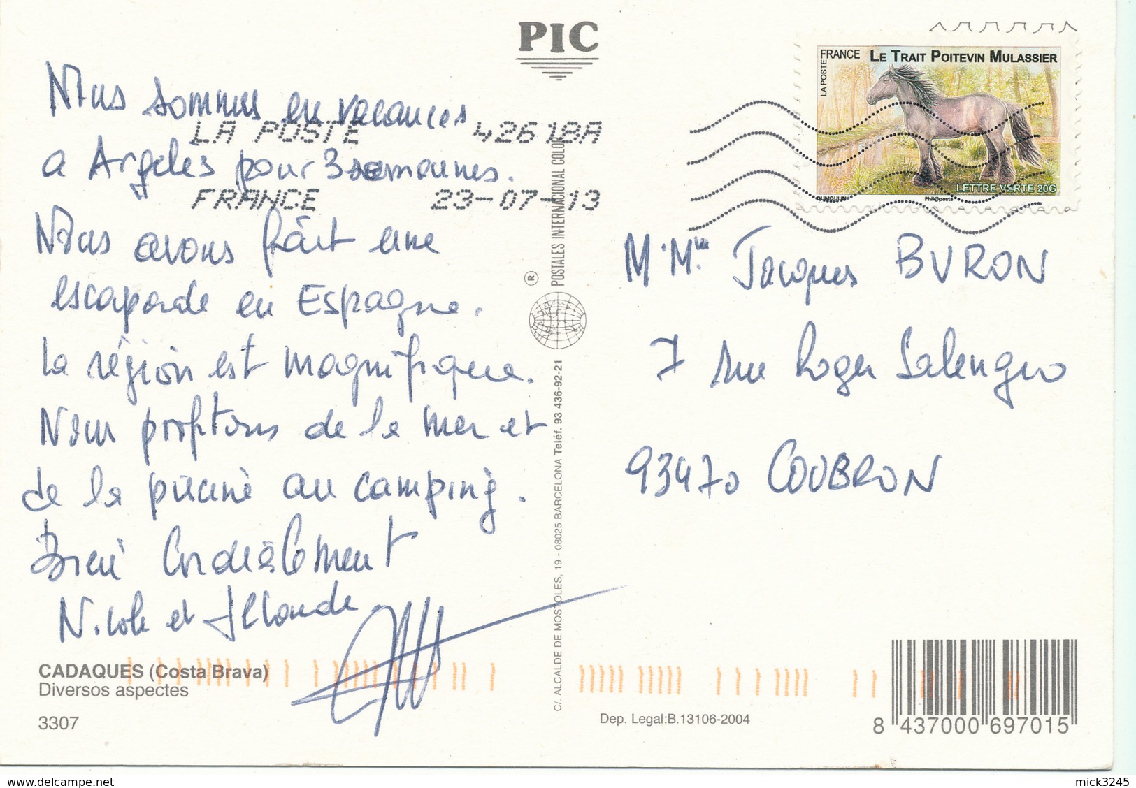 .819 Cheval Trait Poitevin Sur Carte Postale  De Cadaqueès (Costa Brava) - Autres & Non Classés