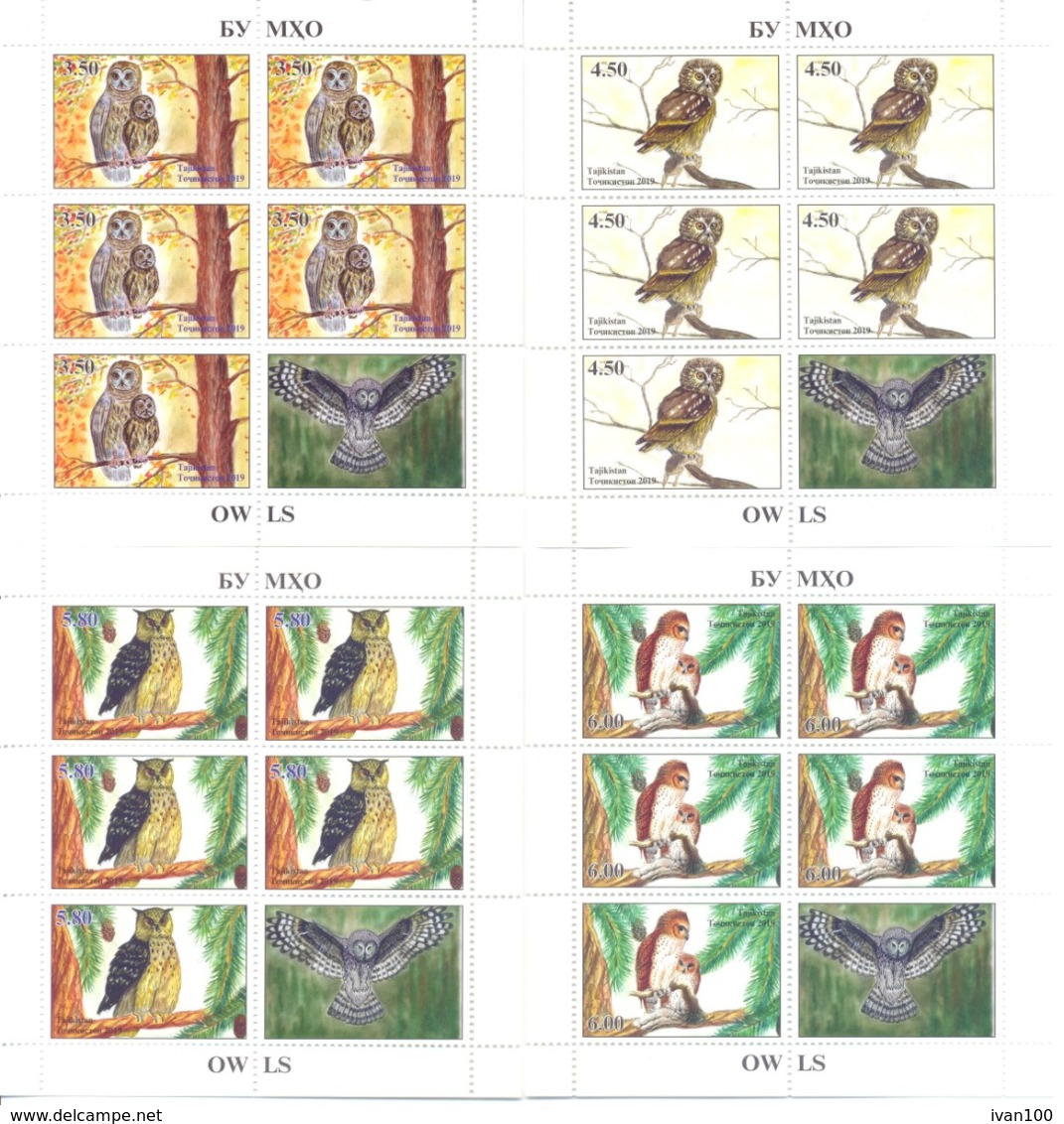 2019. Tajikistan,Owls Tajikistan, 4 Sheetlets Imperforated, Mint/** - Tadschikistan