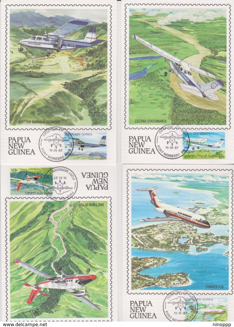 Papua New Guinea 1987 Aeroplanes Set 4 Maximum Cards, - Papua New Guinea