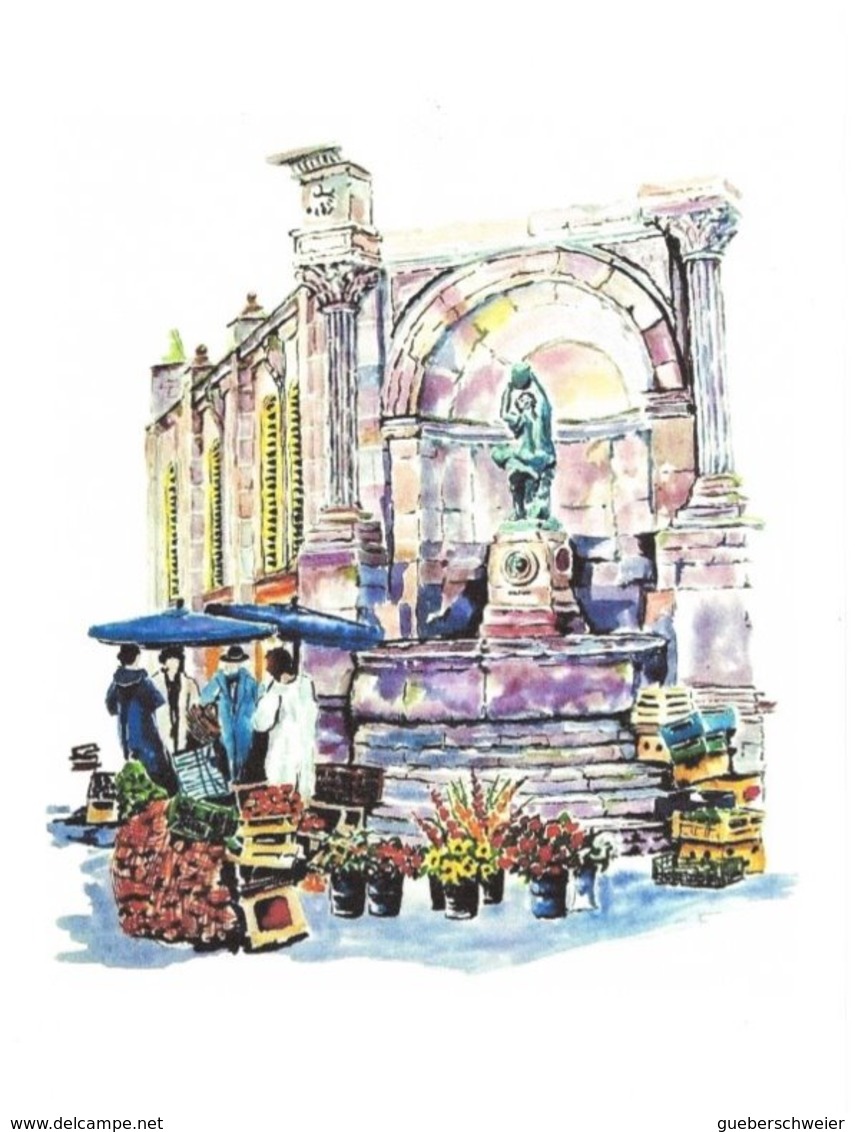 Reproduction D'une Aquarelle De Marcel Hemmerlé "Jour De Marché à Colmar Sur Papier Aquarelle 250 G - Aquarelles