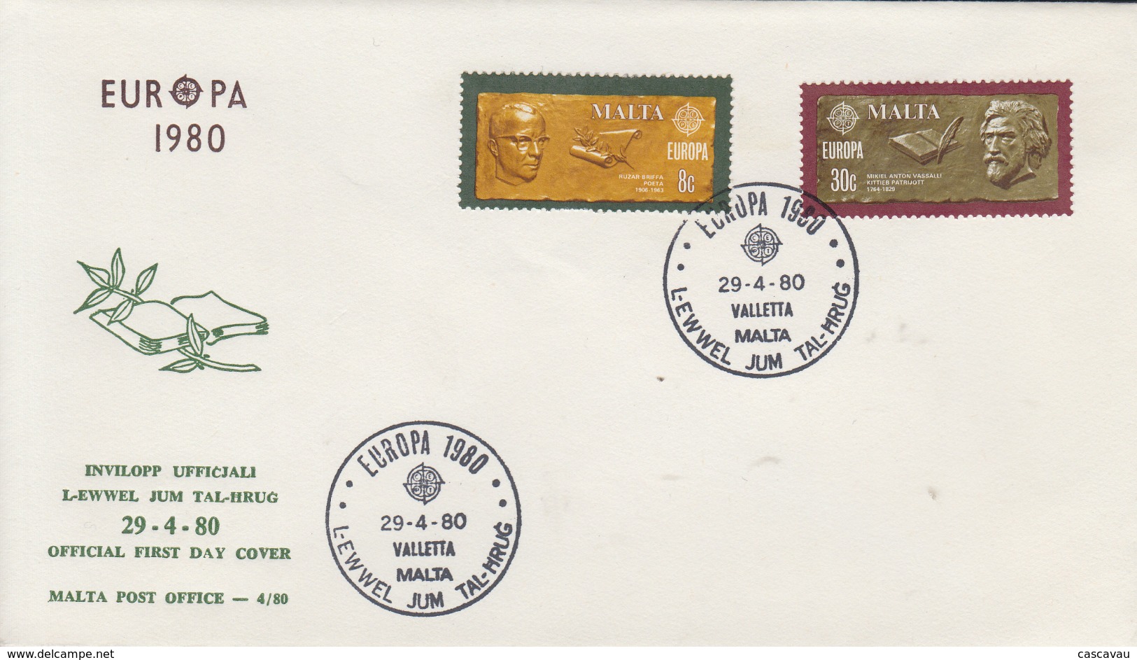 Enveloppe FDC  1er  Jour  MALTE   Paire   EUROPA    1980 - 1980