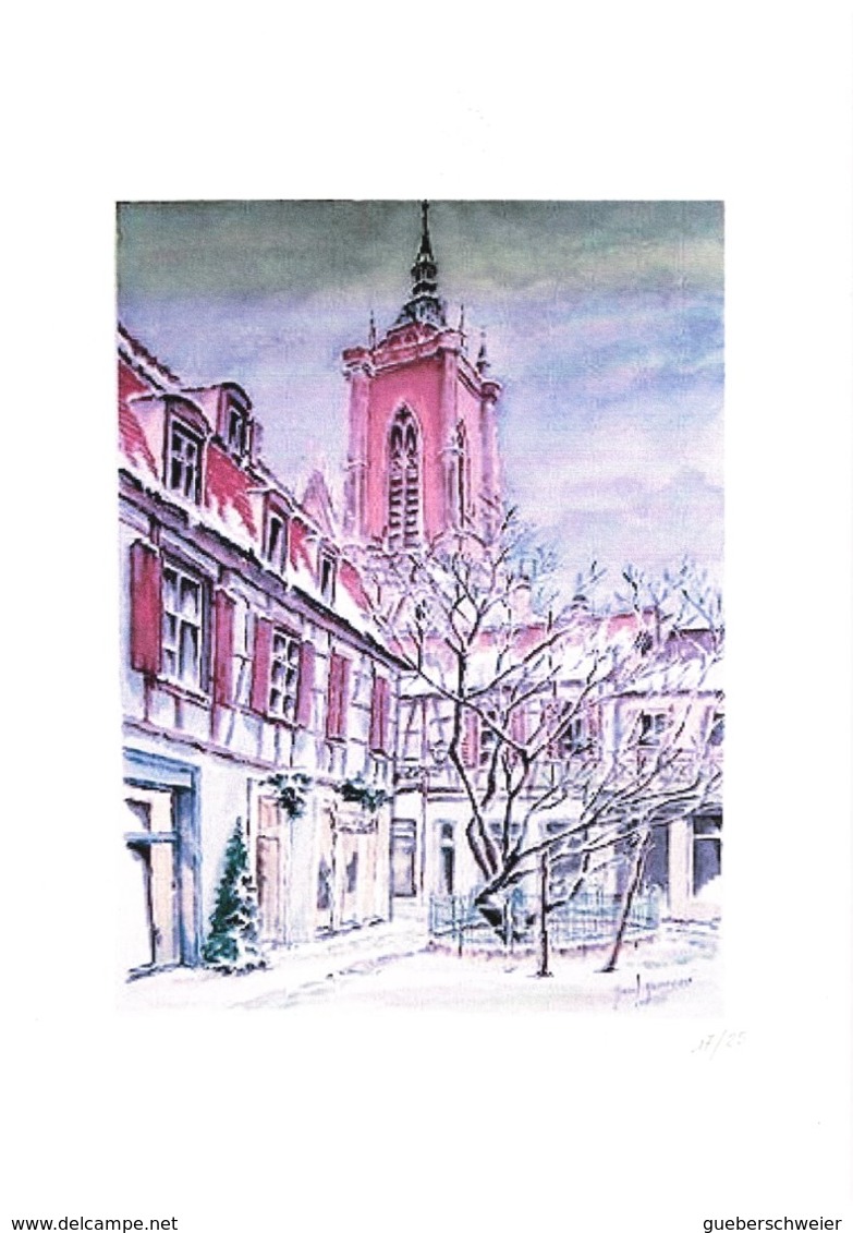 Reproduction D'une Aquarelle De Marcel Hemmerlé "Nuit D'hiver Cour Waldner Stefan à Colmar" Sur Papier Aquarelle 300 G - Aquarelles