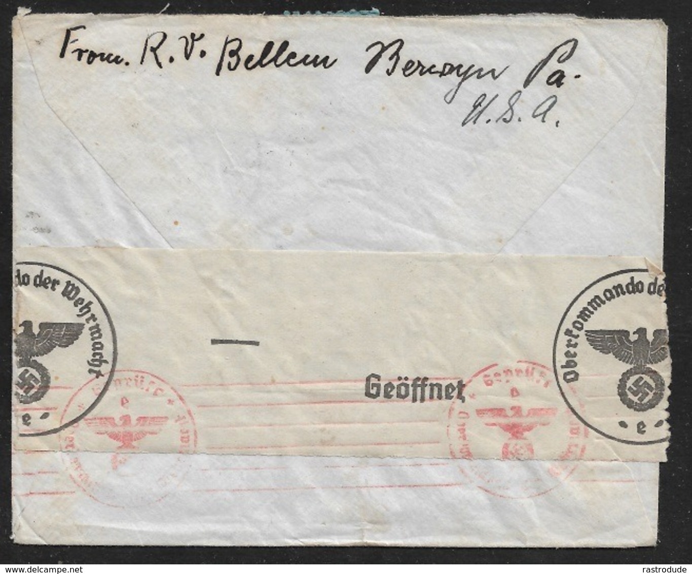 1941 - AUG. 21 - US Airmail Sc C24, 30c Winged Globe To Germany - OKW CENSOR - 2a. 1941-1960 Gebraucht