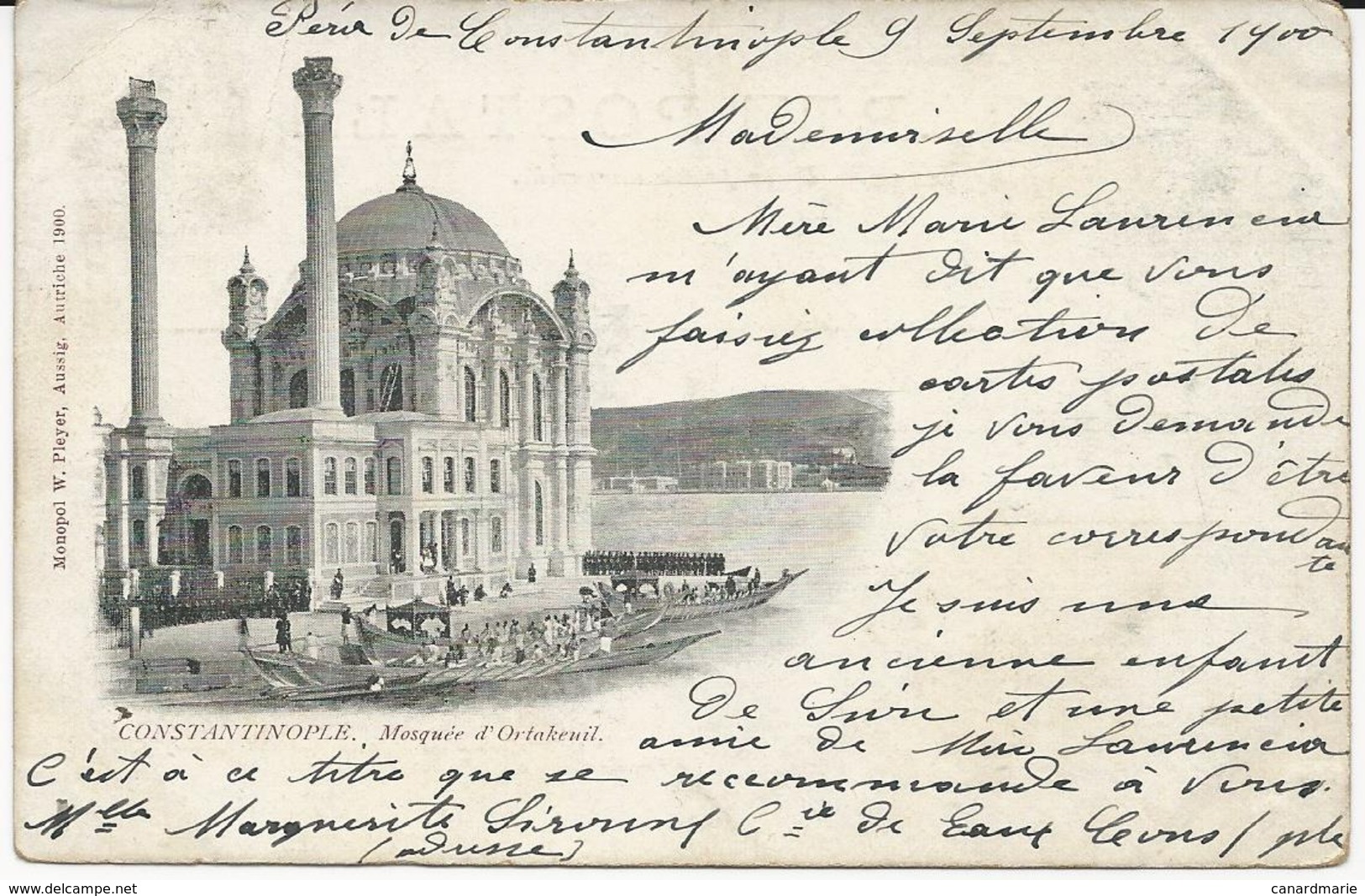 CARTE POSTALE 1900 AVEC TIMBRE AU TYPE SAGE ET CACHET CONSTANTINOPLE TURQUIE - Lettres & Documents