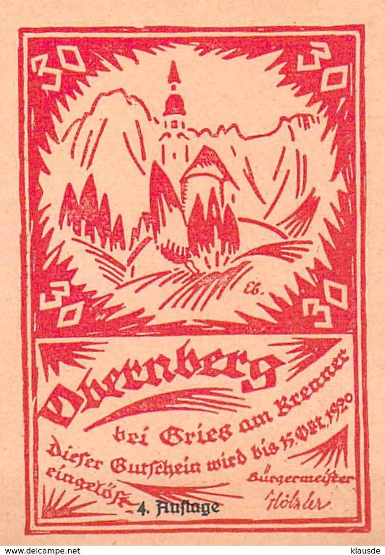 30 Pfg.Notgeld Obernberg (bei Gries Am Brenner) UNC (I) - Oesterreich