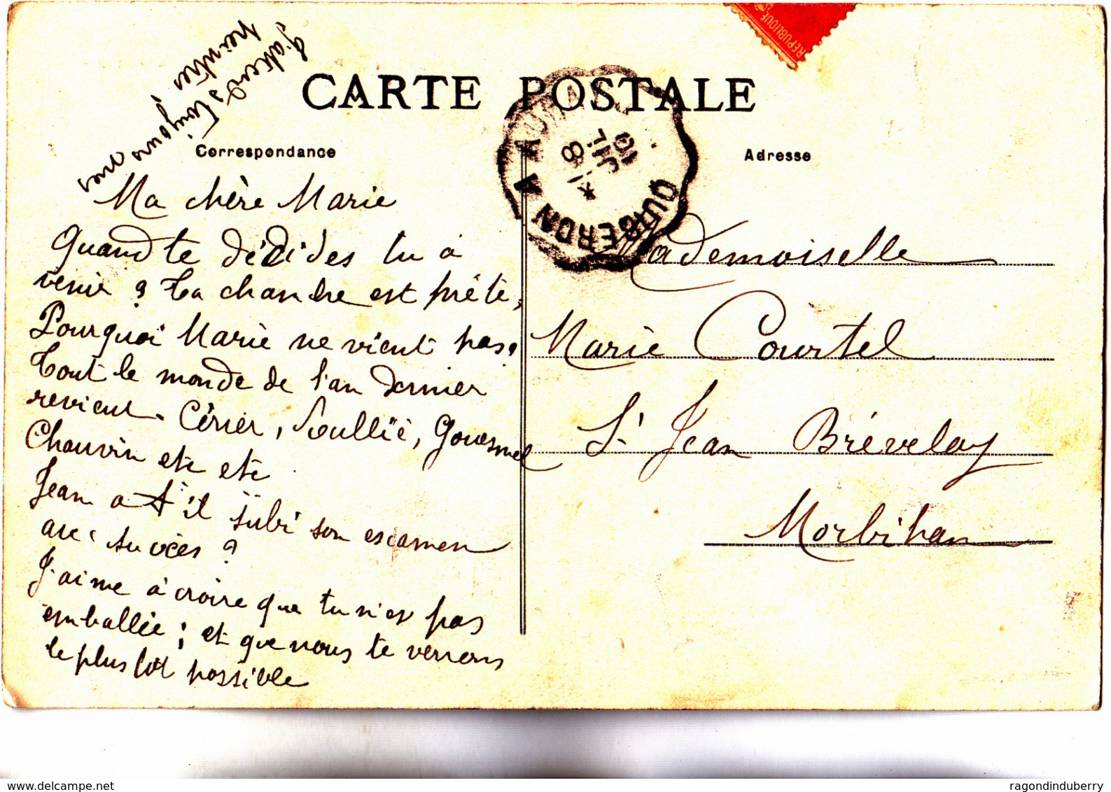 CPA - 56 - KERHOSTIN (Morbihan) - Poste Des Officiers De Hoche - Caerte Adressée En 1910 - Autres & Non Classés