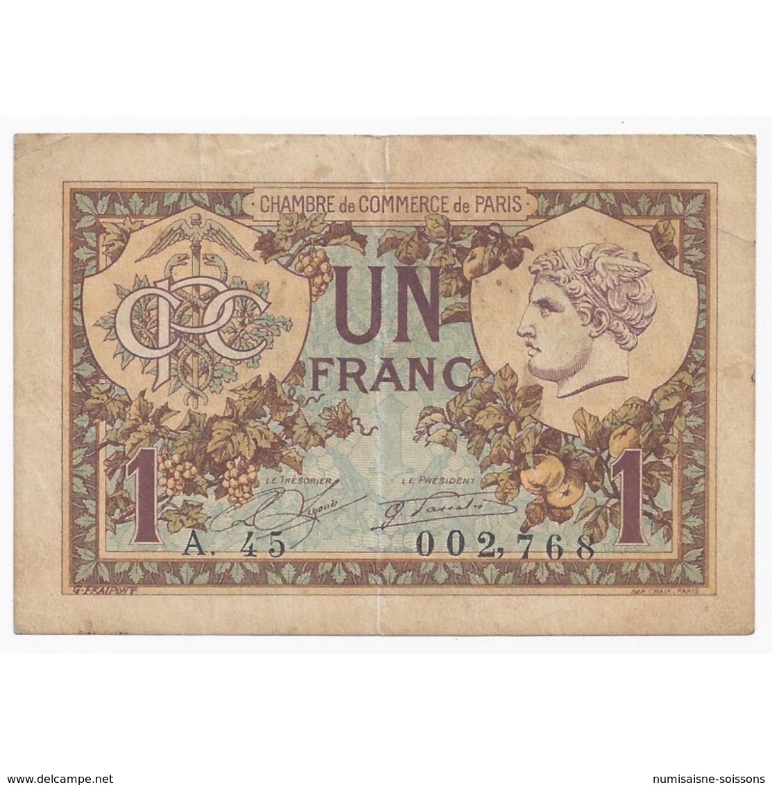 75 - PARIS - CHAMBRE DE COMMERCE - 1 FRANC 1920 - TB/TTB - Sin Clasificación