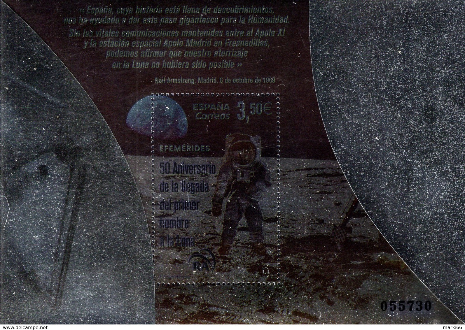 Spain - 2019 - 50th Anniversary Of The Moon Landing - Mint Souvenir Sheet With Hot Foil Printing - Nuovi