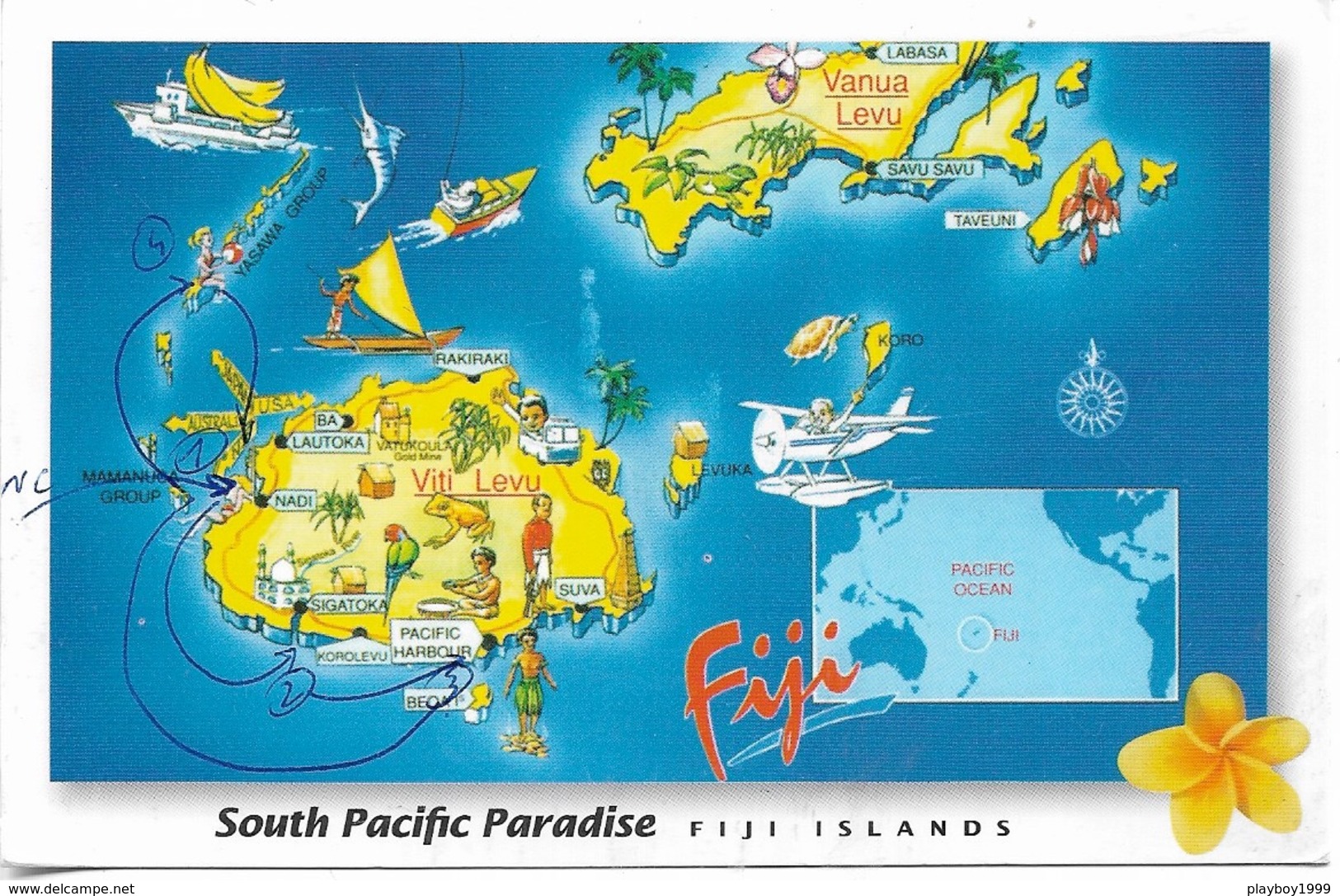 OCÉANIE - FIJI ISLANDS - Carte Géographique - 1 Timbre Philatélique Au Verso - Voir Scan - Cpm - écrite - - Fiji