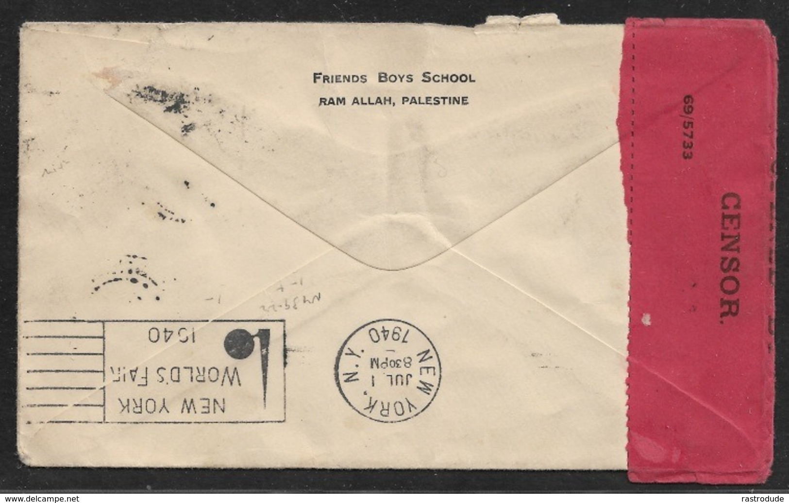 1940 - PALESTINE To US - CENSOR. -  RAM ALLAH To NEW YORK - Palestine