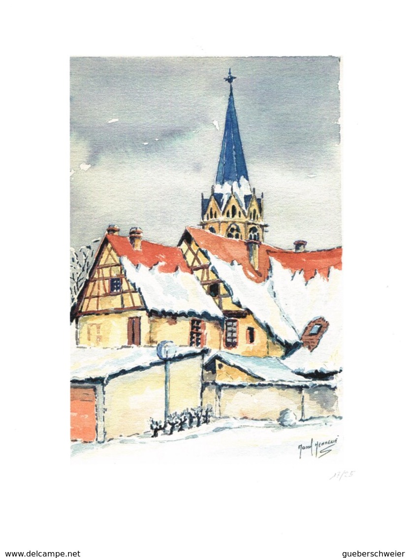 Reproduction D'une Aquarelle De Marcel Hemmerlé "Hiver à Rouffach" Sur Papier Aquarelle 300 G - Wasserfarben