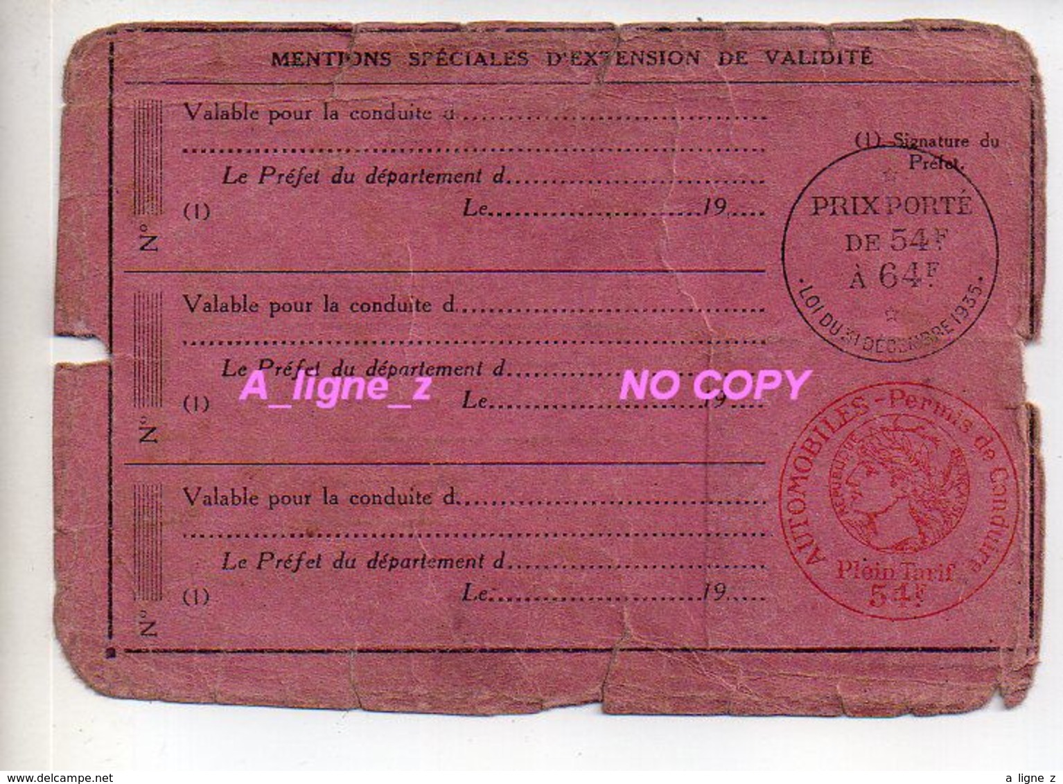 REF EX2 : Permis De Conduire 1937 Cauchois Rue Marcadet Saigon Indochine Transport - Sonstige & Ohne Zuordnung