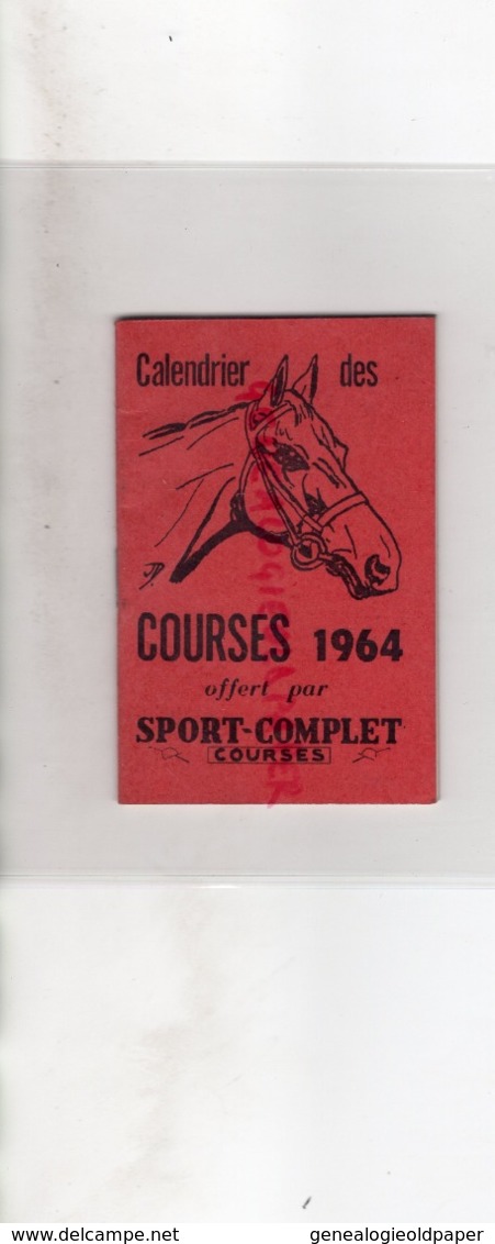 PETIT MINI CALENDRIER 1964-COURSES HIPPIQUES-SPORT COMPLET -CHEVAL-VINCENNES- CHANTILLY-DEAUVILLE-LONGCHAMP-VICHY - Formato Piccolo : 1961-70