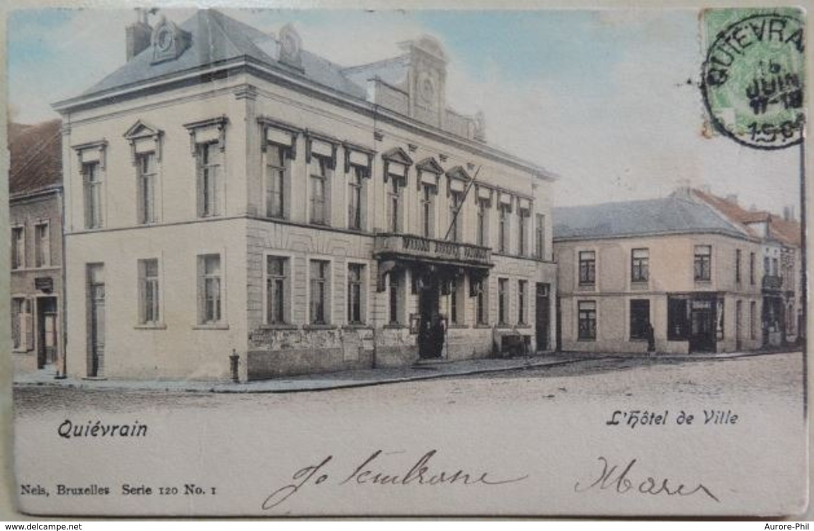 Quiévrain L'Hôtel De Ville  (Papier Collant Voir Photos) Timbre Taxe France 10c - Quiévrain