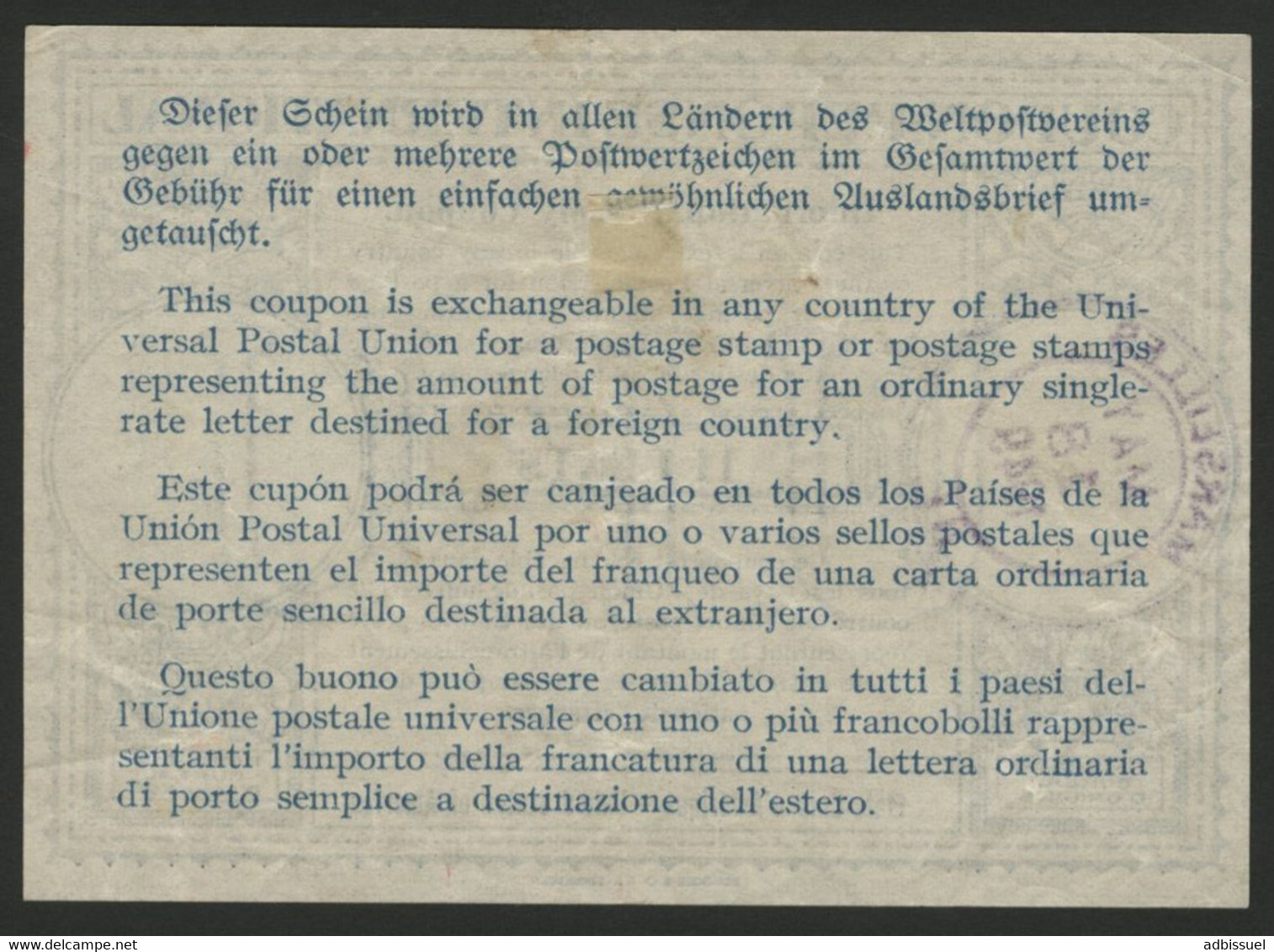 COUPON-REPONSE INTERNATIONAL USA Type Londres Obliteration Lilas "MARSEILLES ILL.18/5/49" / 11 Cents. TB - Coupons-réponse