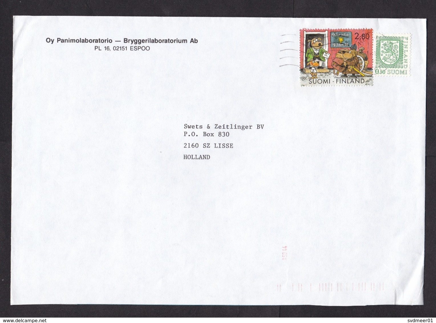 Finland: Cover To Netherlands, 2 Stamps, Cartoon, Dog Postman (traces Of Use) - Brieven En Documenten