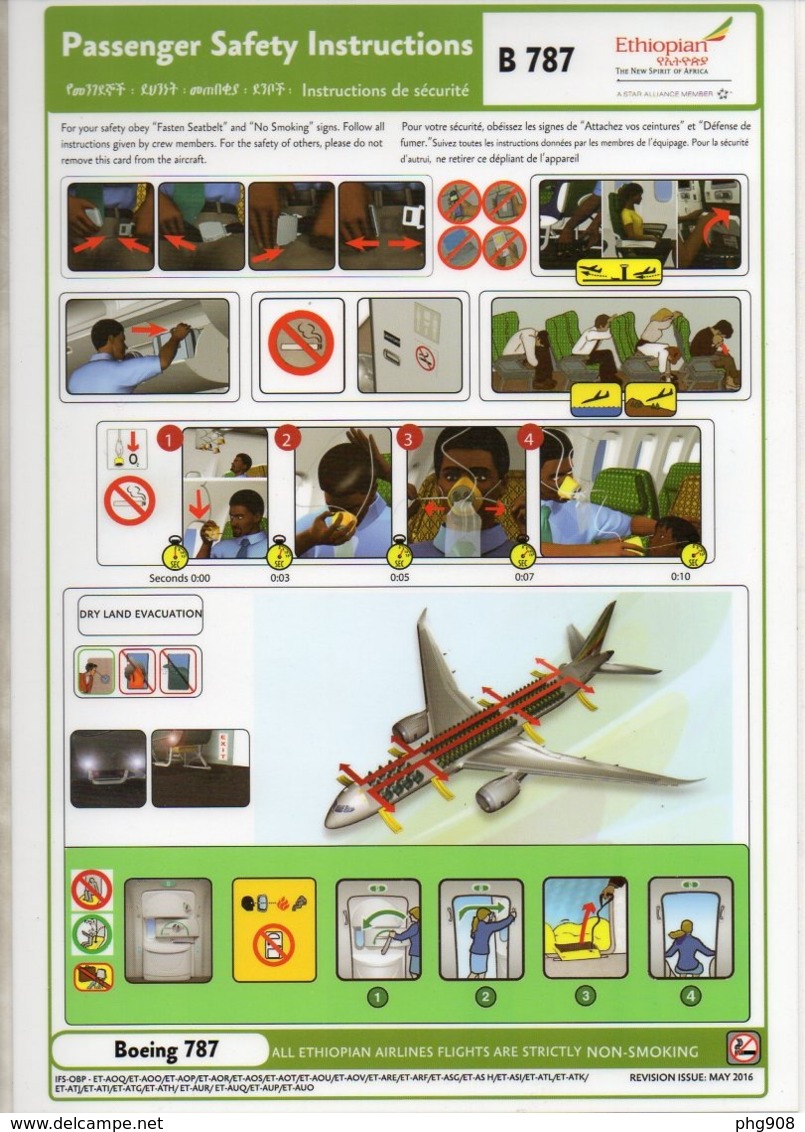 ETHIOPIAN (Ethiopia), 2016 Safety Card, Boeing 787 - Safety Cards