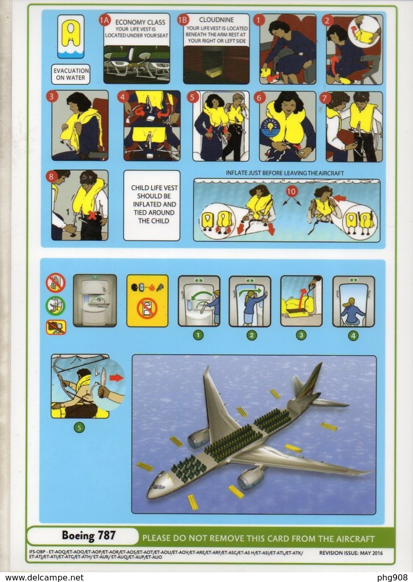 ETHIOPIAN (Ethiopia), 2016 Safety Card, Boeing 787 - Safety Cards