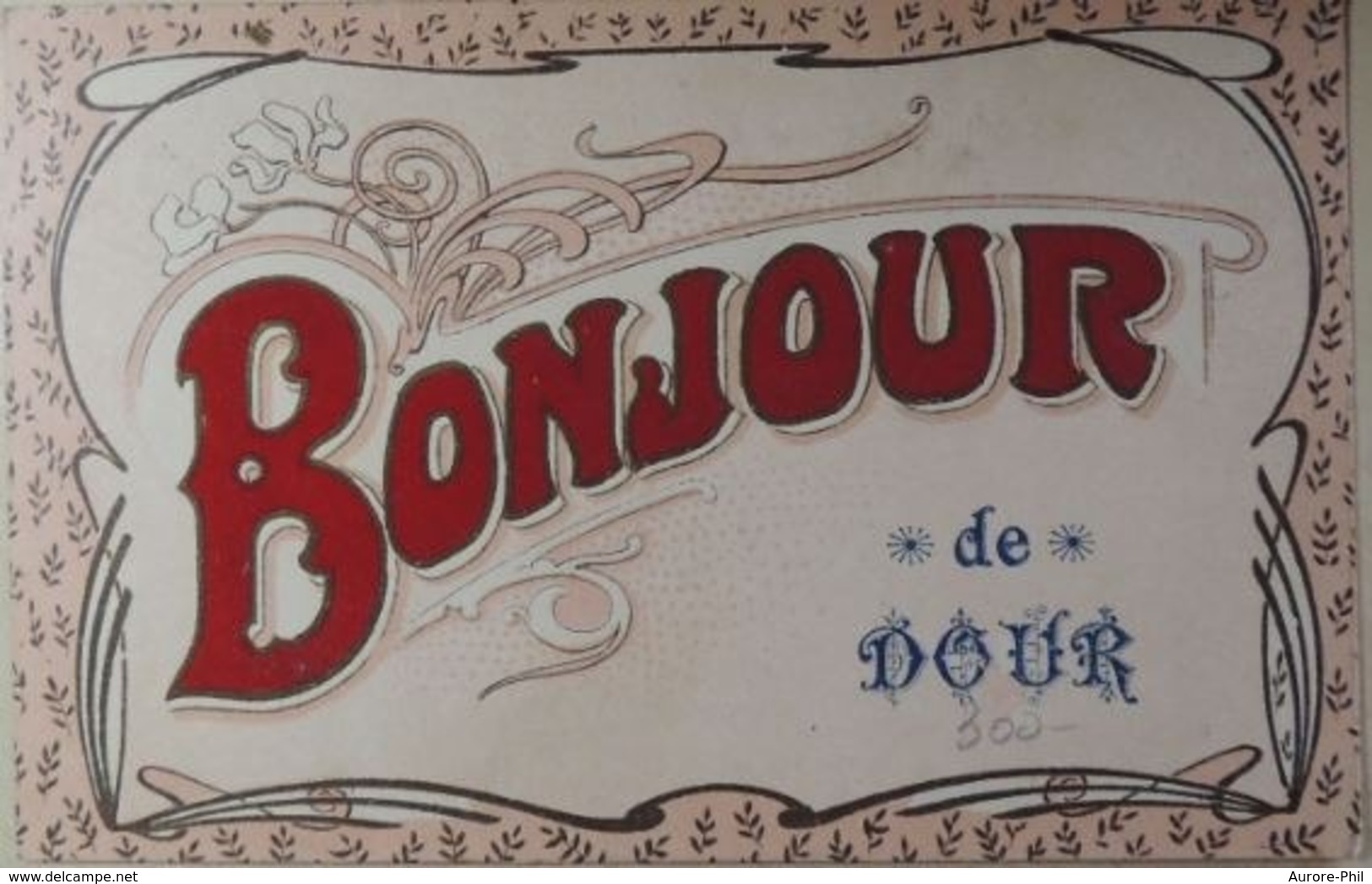 Dour Un Bonjour Carte Fantaisie (Timbre 110 5c Armoiries "Lion Debout") - Dour