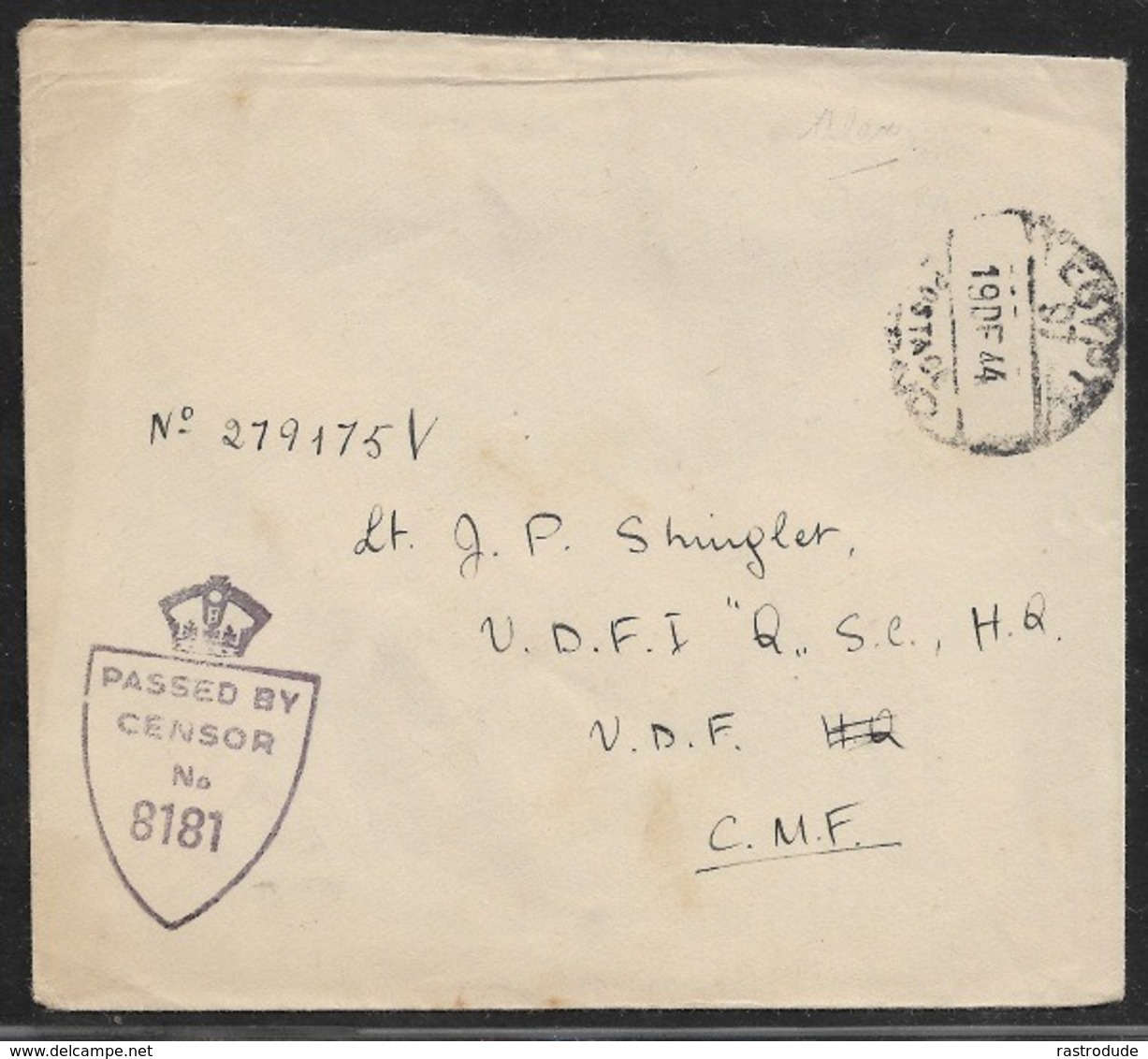 1944 19.Dec - GB-EGYPT  Censored Envelope Cds EGYPT POSTAGE PREPAID. Middle East Forces - Postmark Collection