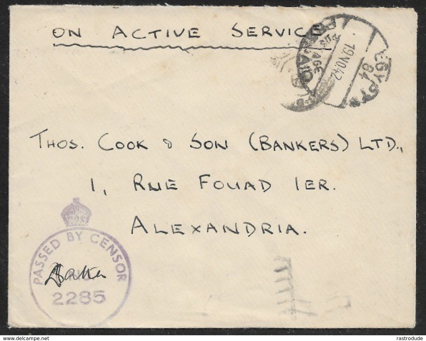 1942 19.NOV GB-EGYPT  OAS Censored Envelope Cds EGYPT POSTAGE PREPAID To ALEXANDRIA. Middle East Forces - Marcophilie