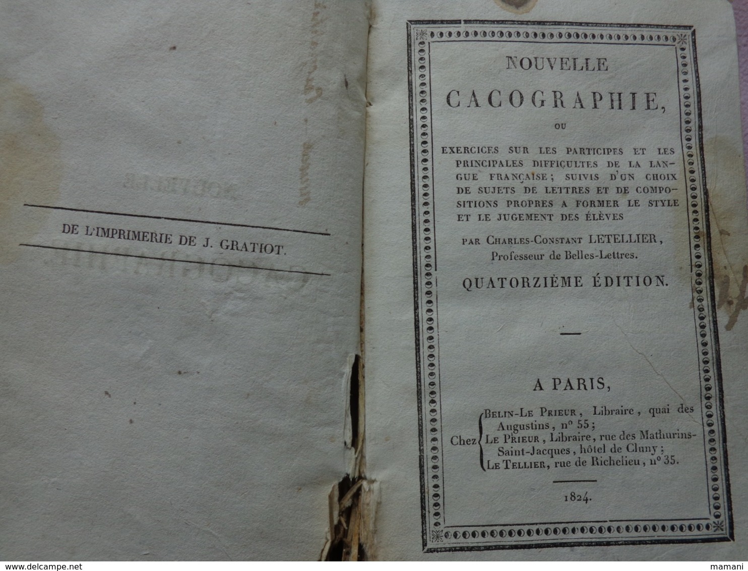 Nouvelle Cacographie 24 Eme Edition En 1824 -par Charles Constant Letellier - 1801-1900