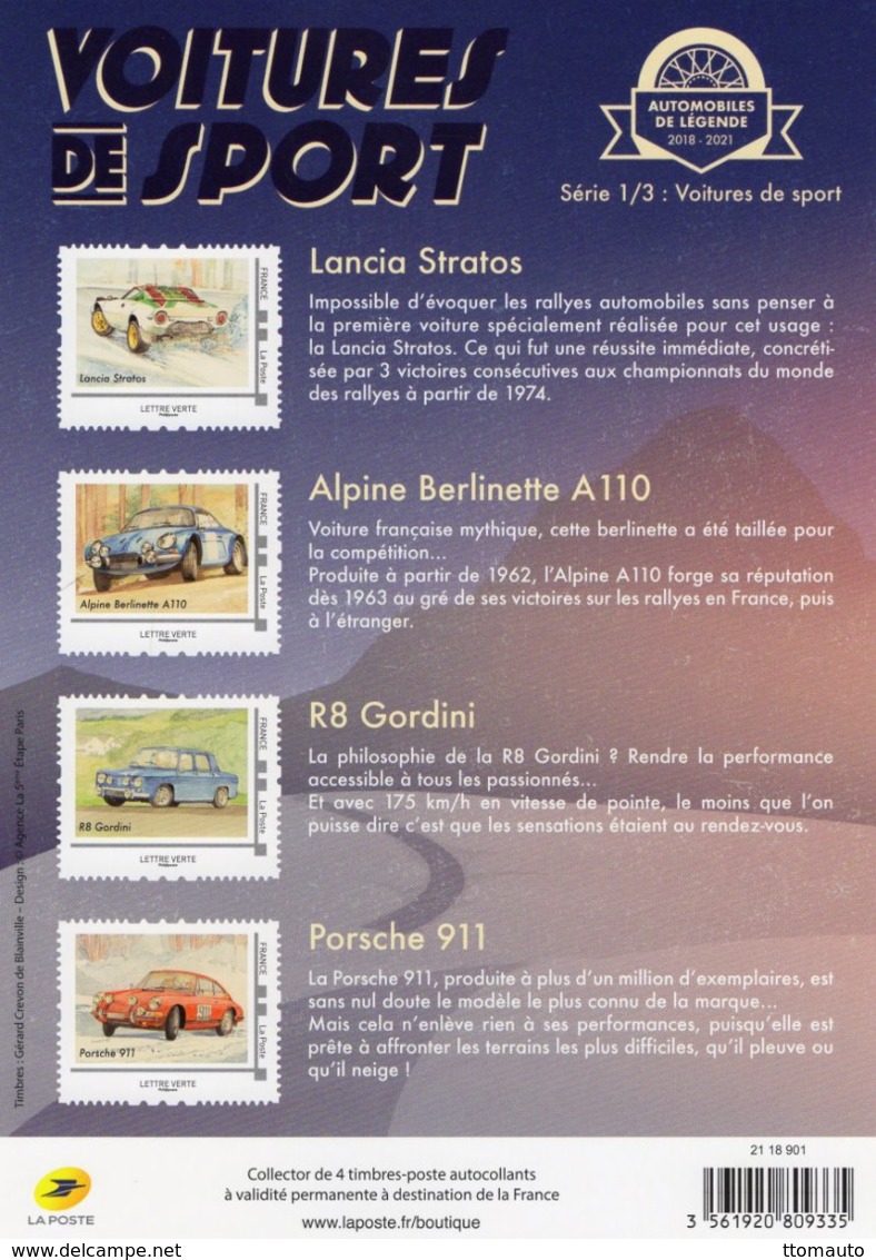 France  - Voitures De Sport  -  Lancia Stratos-Alpine A110-Renault R8 Gordini-Porsche 911 - 4v Fieullet Neuf - Automobile