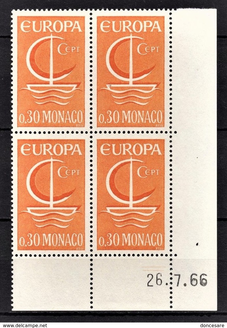 MONACO 1966 - BLOC DE 4 TP N° 698  - NEUFS ** COIN DE FEUILLE / DATE - Nuovi