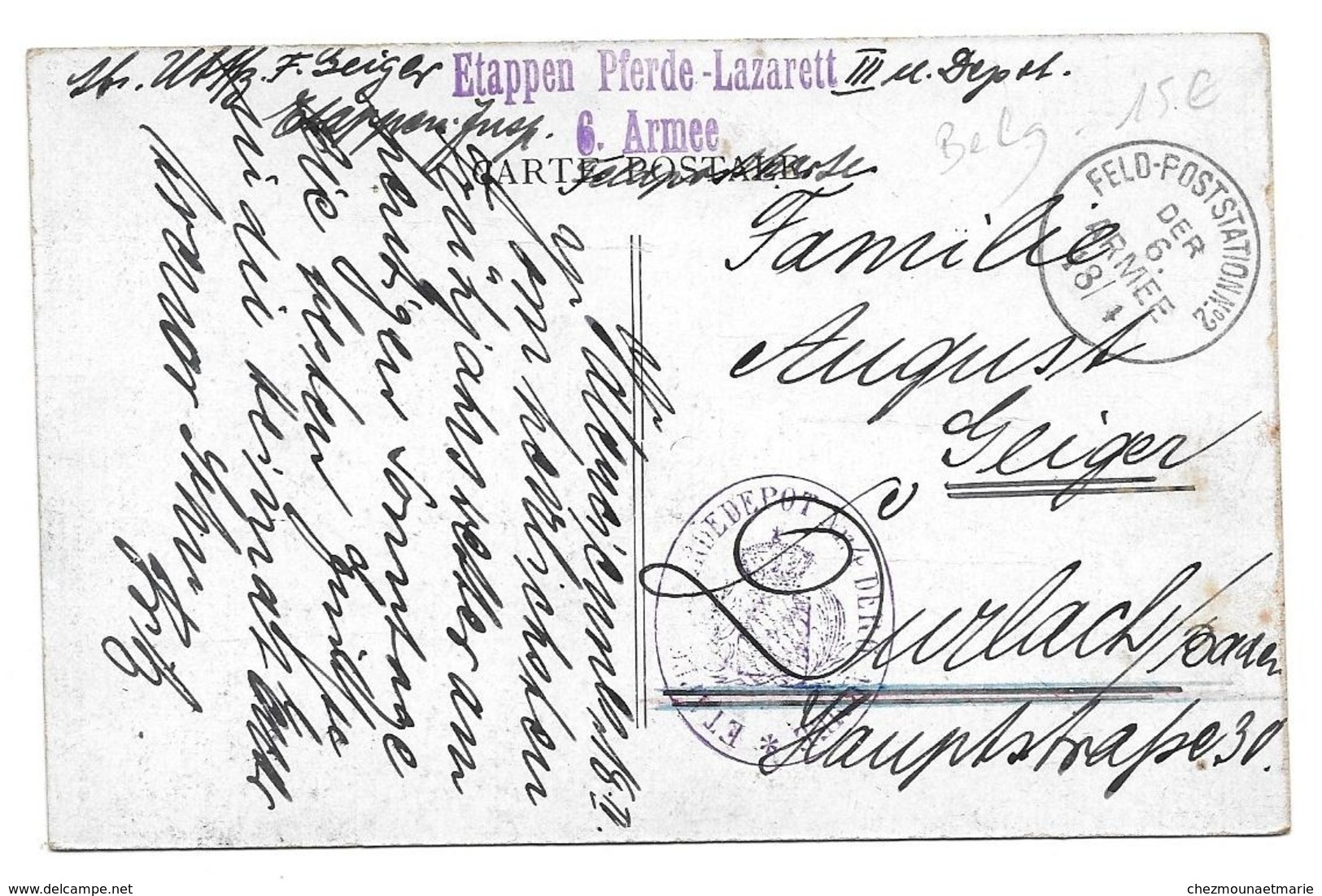 OSTENDE ETAPPN PFERDE LAZARETT 6 ARMEE FELD POSTSTATION N° 2 - CPA BELGIQUE - Oostende