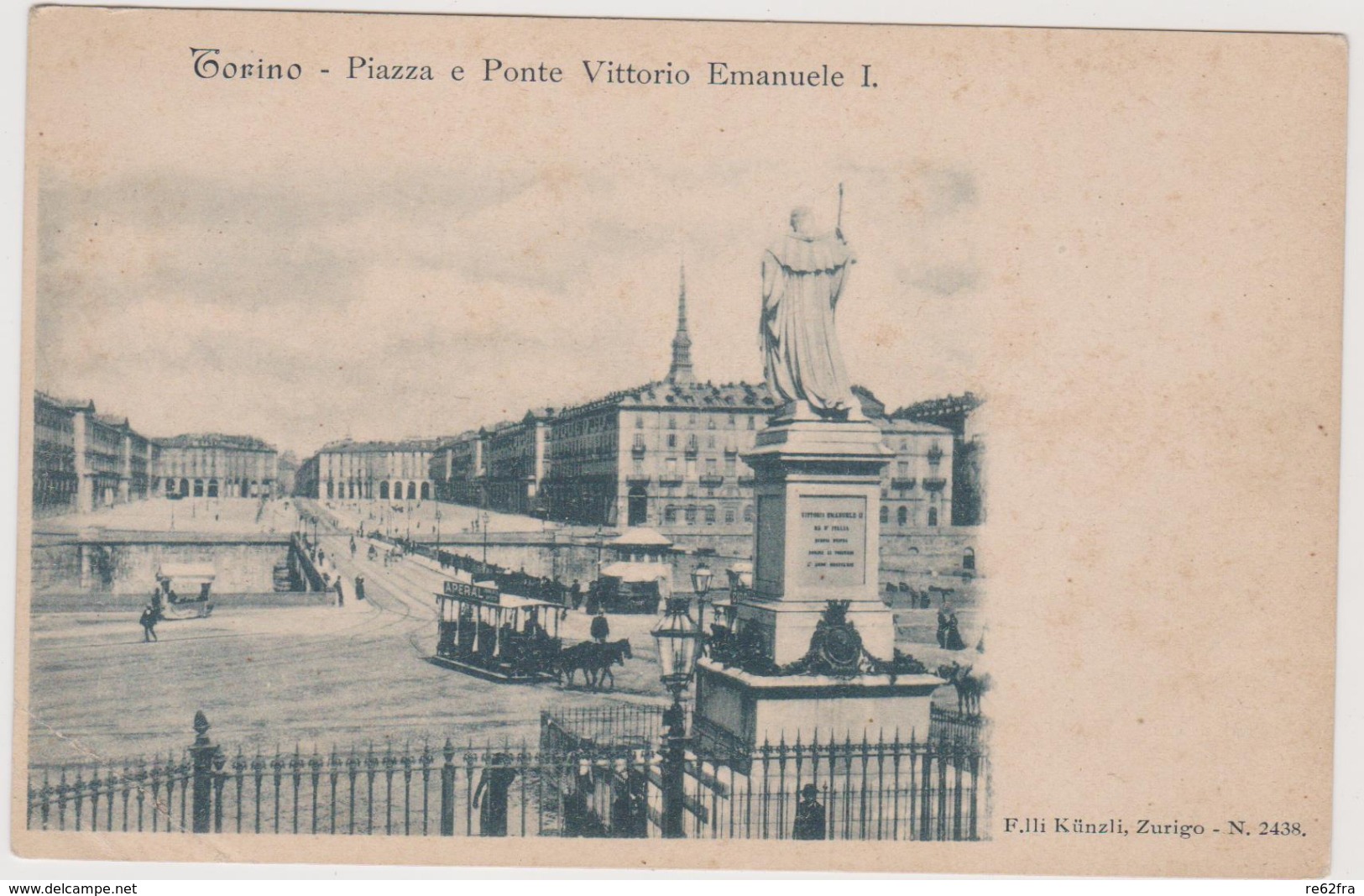 Torino , Piazza E Ponte Vittorio Emanuele I° Con Tram A Cavalli , Ediz. Kunzli N.2438  - F.p. - Fine '1800 - Bridges