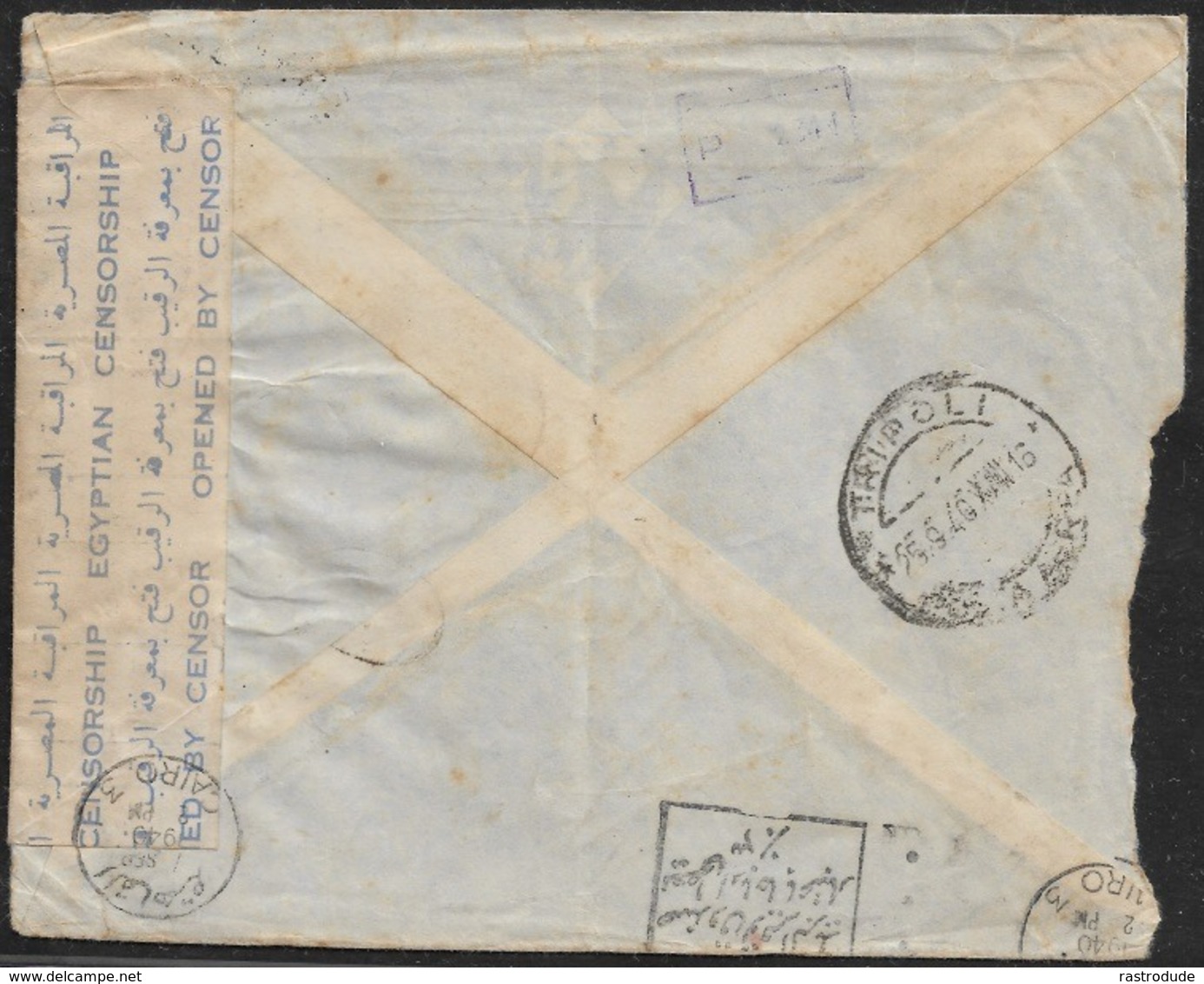 1940 TURKEY To TRIPOLI, LIBYA (Italian Occupation) Over EGYPT - Egyptian Censor Strip & Boxed Postal Censor - Briefe U. Dokumente