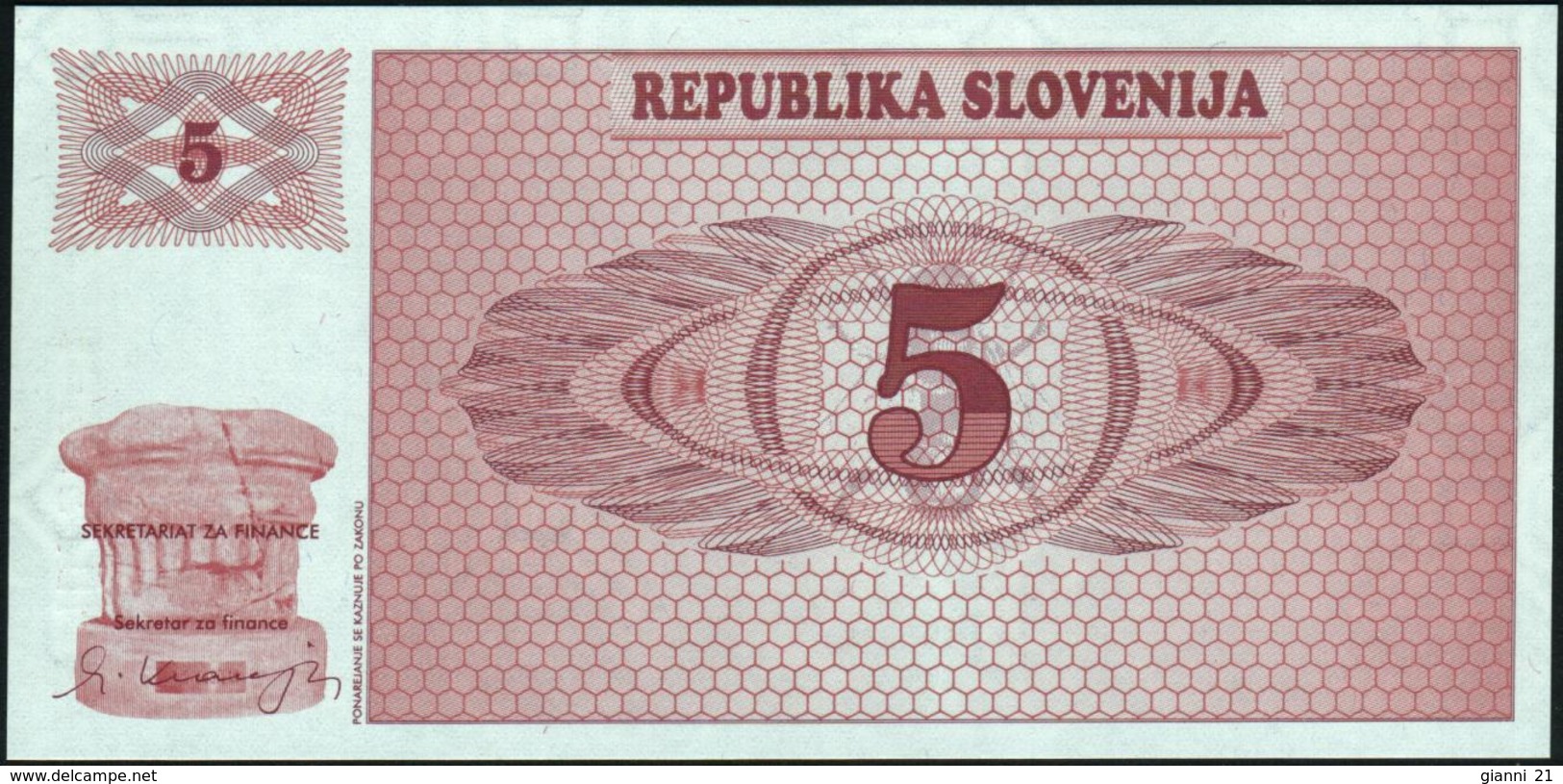 SLOVENIA - 5 Tolarjev 1990 {Republika Slovenija} UNC P.3 - Slovenia