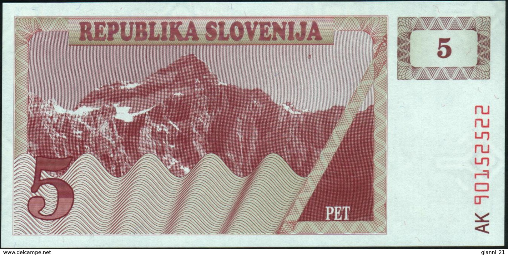 SLOVENIA - 5 Tolarjev 1990 {Republika Slovenija} UNC P.3 - Slovenia