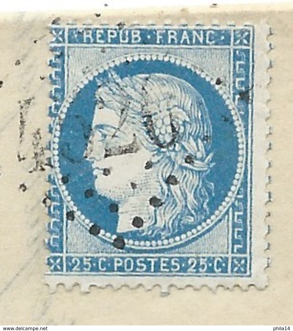 N° 60 BLEU CERES SUR LETTRE / CRANSAC AVEYRON POUR CARCASSONNE  1875 MINES DE CAMPAGNAC - 1849-1876: Période Classique