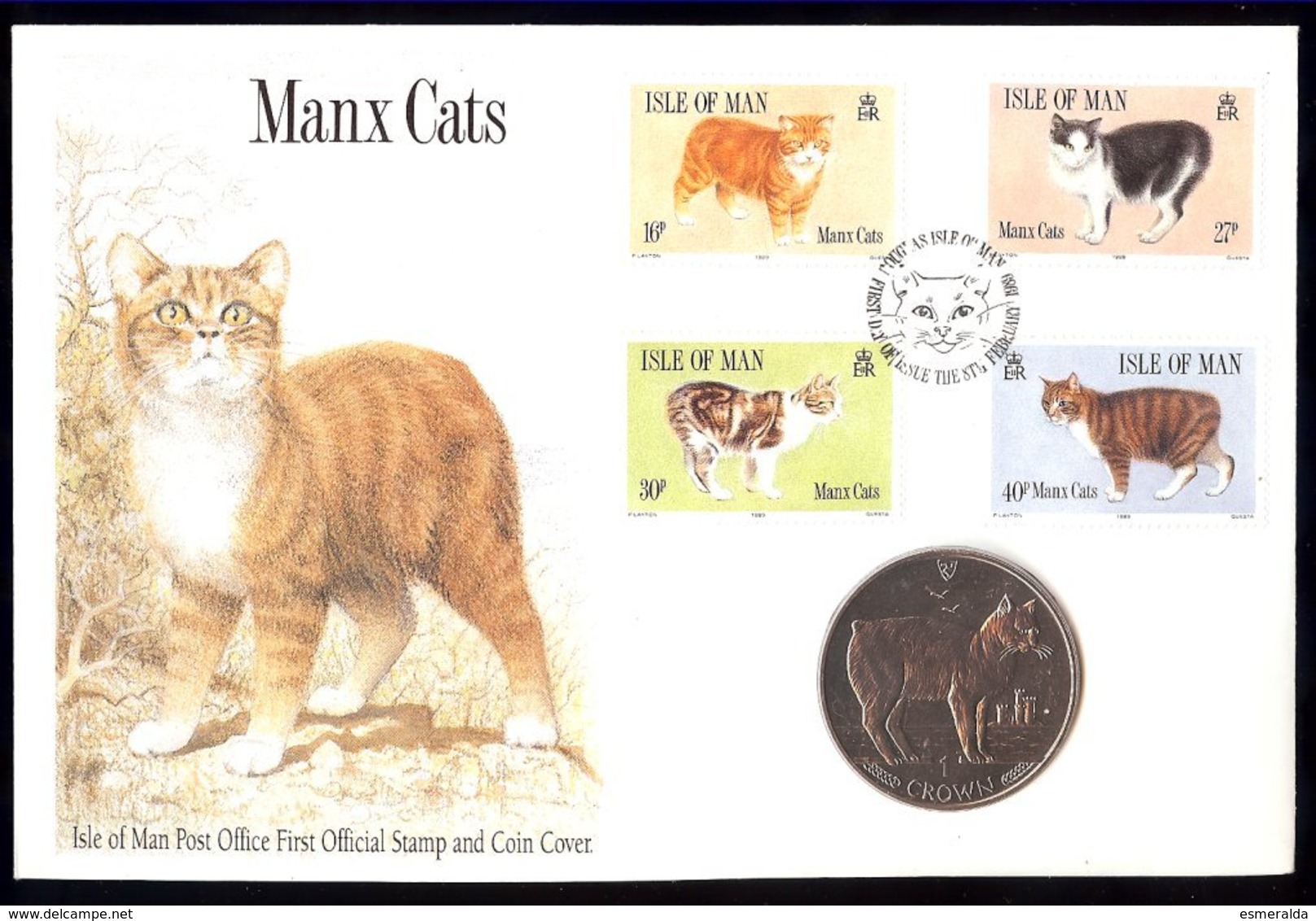 Isle Of Man Yv 393/96 , Chats-Manx Cats. Coin Cover-FDC +monnaie. - Man (Eiland)