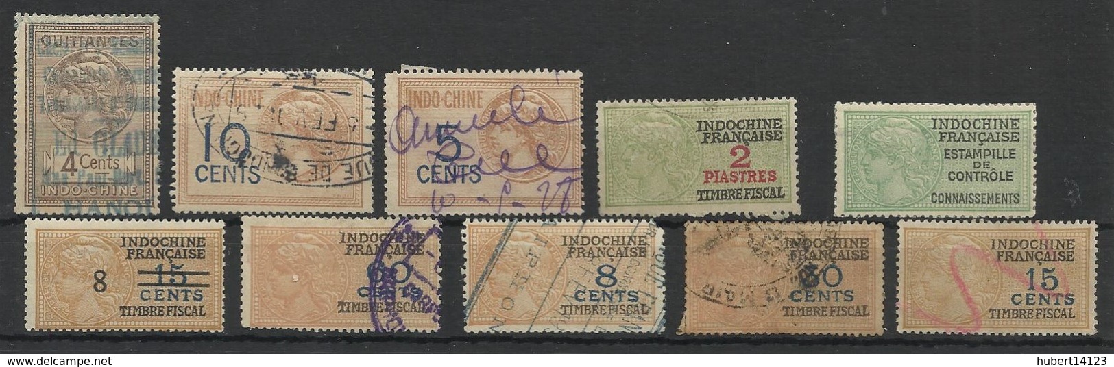 INDOCHINE LOT DE 10 TIMBRES FISCAUX - FISCAL - POSTAL REVENUE - Other & Unclassified