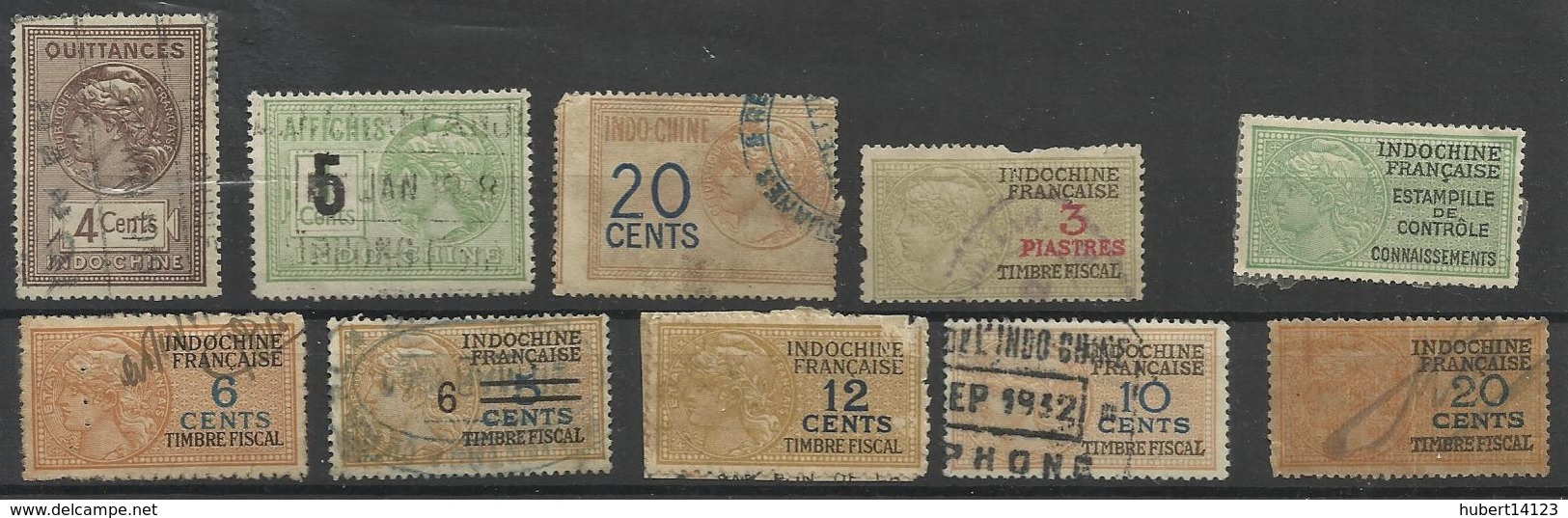 INDOCHINE LOT DE 10 TIMBRES FISCAUX - FISCAL - POSTAL REVENUE - Other & Unclassified