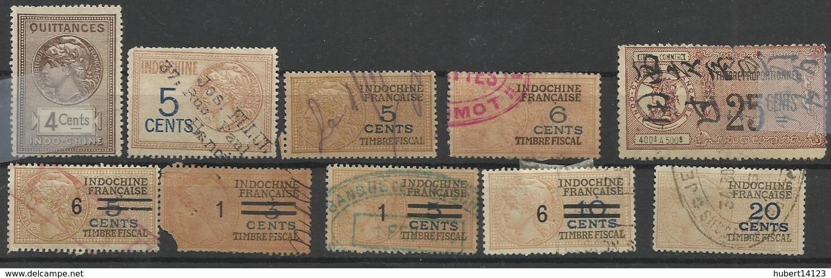 INDOCHINE LOT DE 10 TIMBRES FISCAUX - FISCAL - POSTAL REVENUE - Other & Unclassified