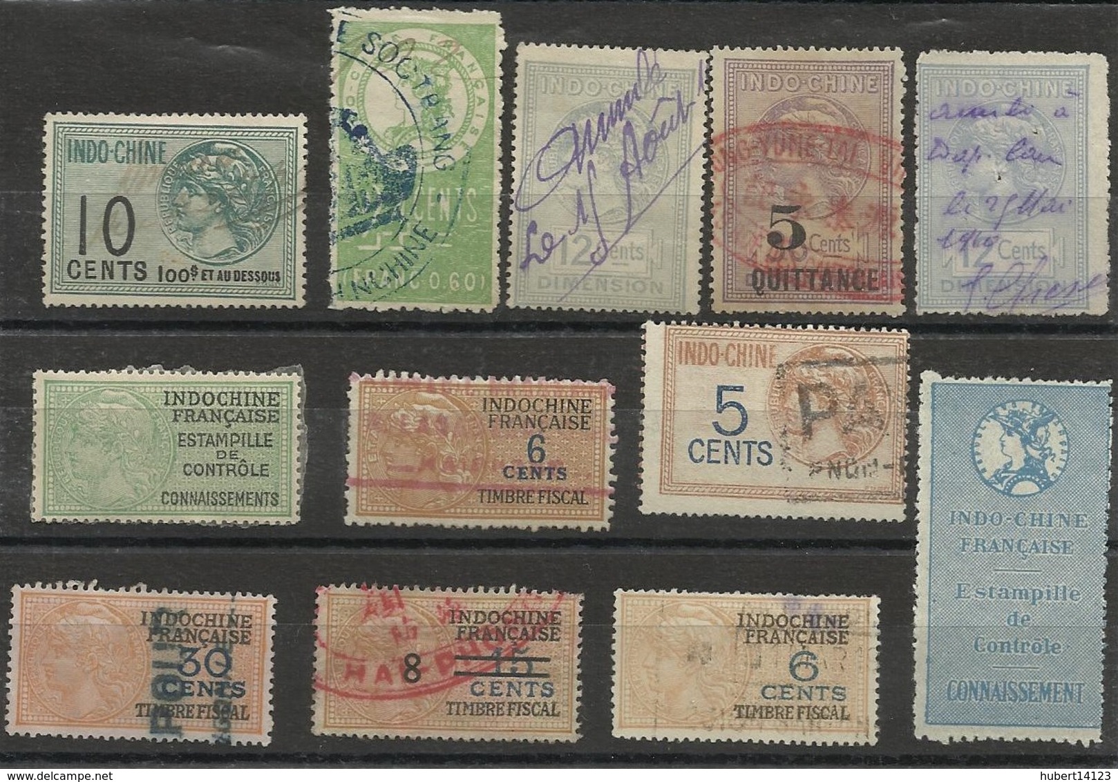 INDOCHINE LOT DE 12 TIMBRES FISCAUX - FISCAL - POSTAL REVENUE - Other & Unclassified