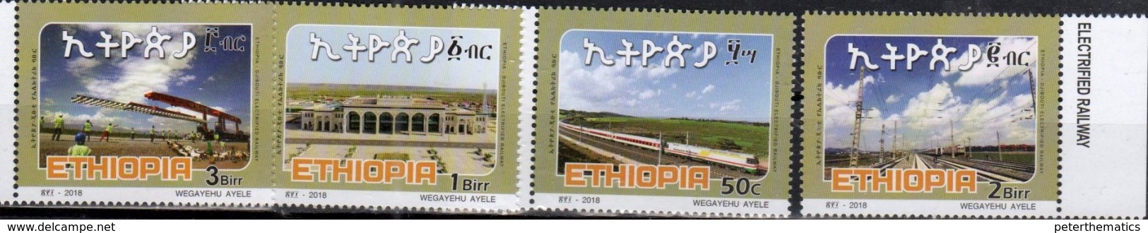 ETHIOPIA, 2018, MNH, TRAINS, ETHIOPIA-DJIBOUTI EECTRIFIED RAILWAY,MAPS, 4v - Eisenbahnen