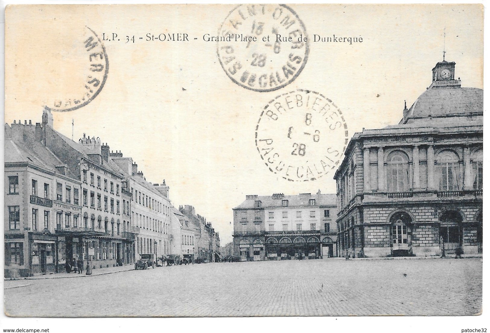 Cpa...St-Omer...grand Place Et Rue De Dunkerque...1928... - Saint Omer