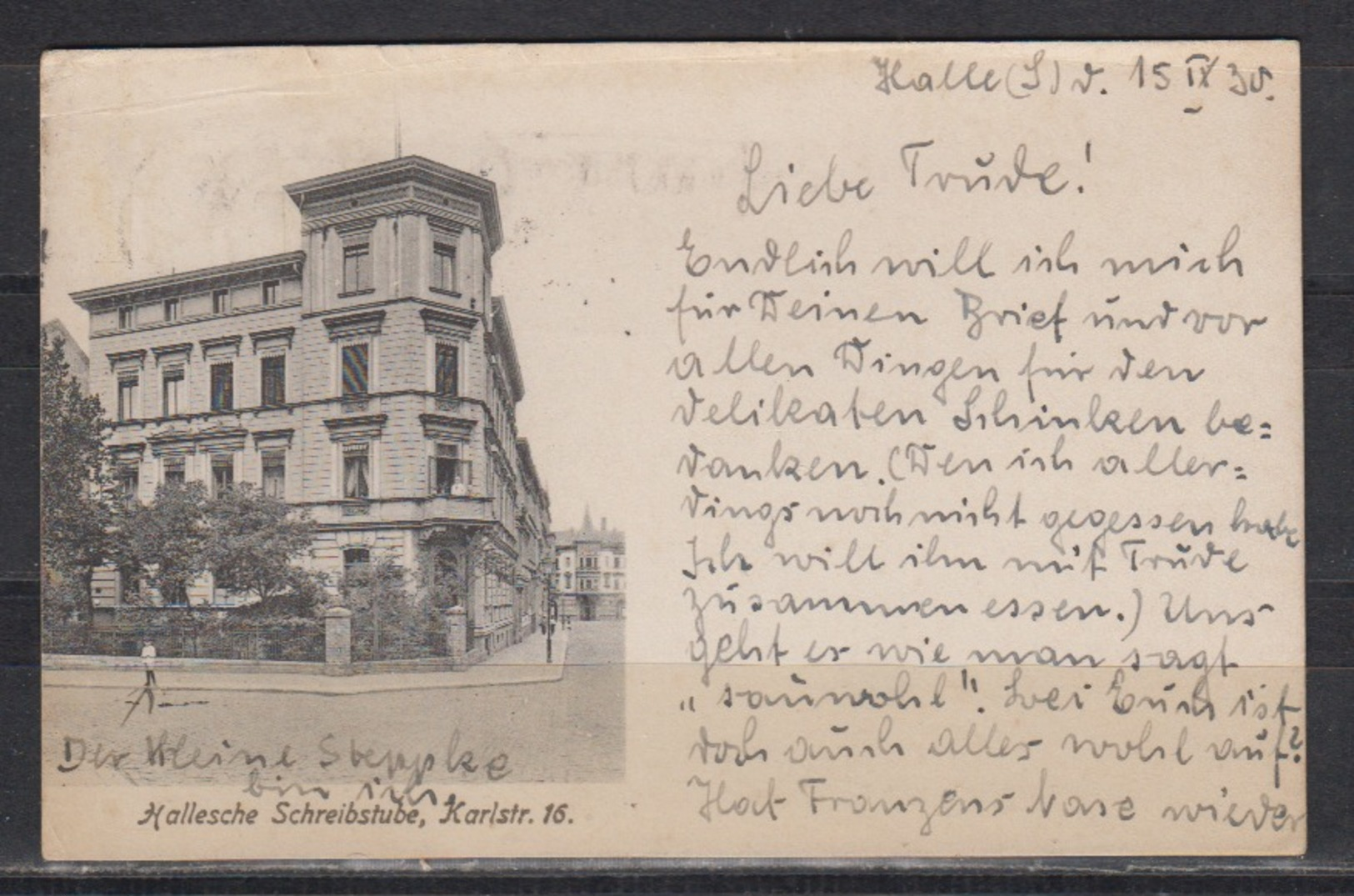 Dt.Reich 1930 Fotokarte Halle/Sa. " Hallesche Schreibstube, Karlstr. 16" , Gelaufen - Halle (Saale)