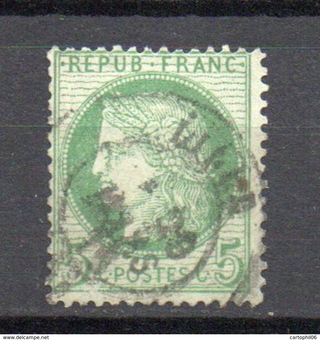 - FRANCE N° 53b Oblitéré CAD - 5 C. Vert-jaune S. Azuré Type Cérès 1872 - TRAIT INFÉRIEUR DU CADRE BRISÉ - Cote 110 EUR - 1871-1875 Ceres