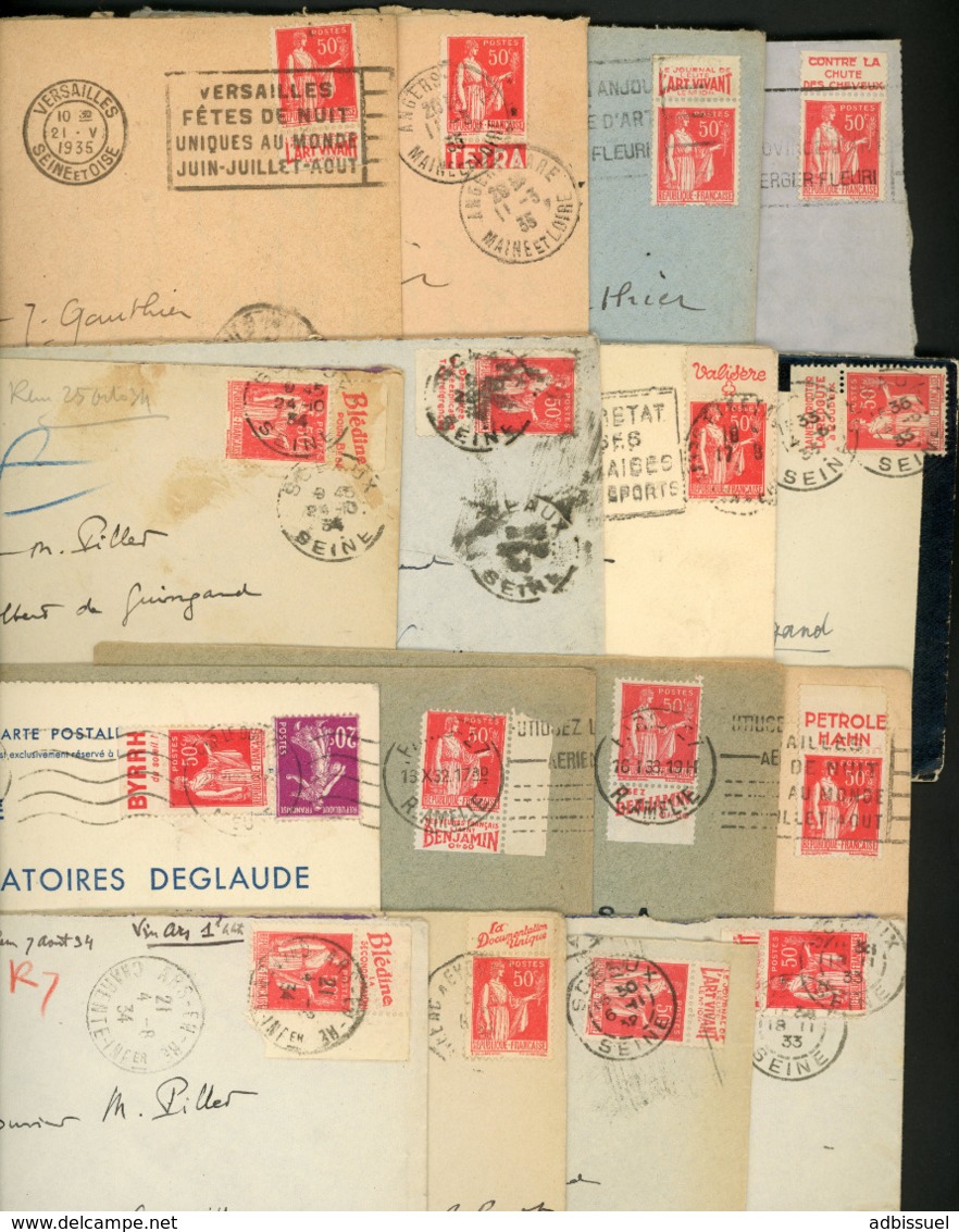 N°283, (x58) PAIX 50 Ct Rouge Avec BANDELETTES PUBLICITAIRES DE CARNET Sur 57 Env. Entre 1932 Et 1937. - Storia Postale