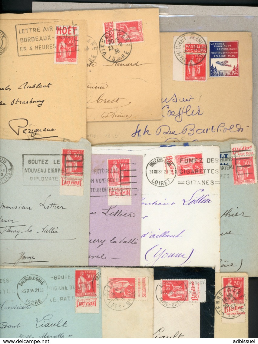 N°283, (x58) PAIX 50 Ct Rouge Avec BANDELETTES PUBLICITAIRES DE CARNET Sur 57 Env. Entre 1932 Et 1937. - Storia Postale