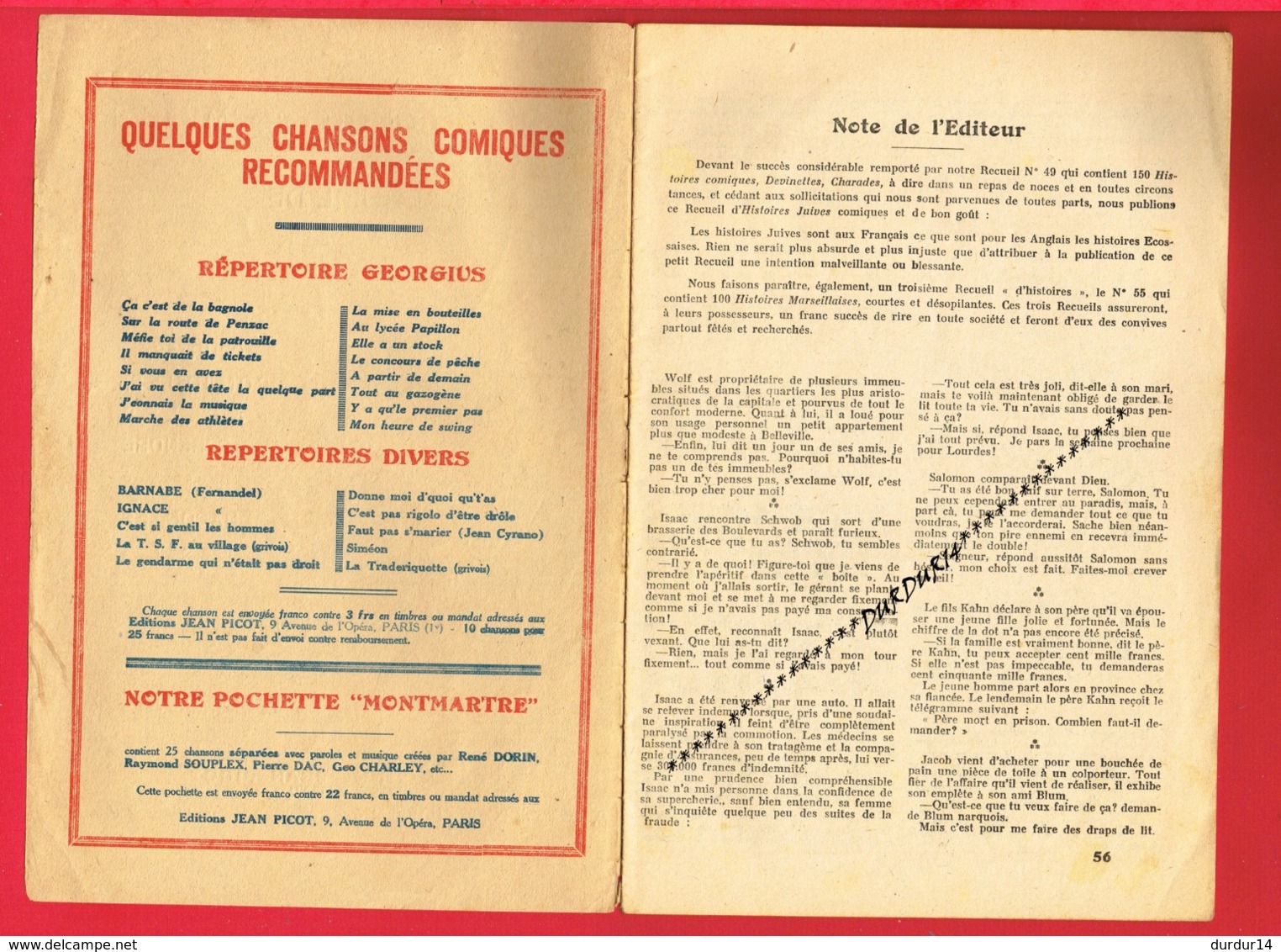 1 Plaquette 18 Pages Recueil De 125 Histoires Juives  édition Jean Picot ( Humour Juif Judaïca Caricature ) - Sin Clasificación