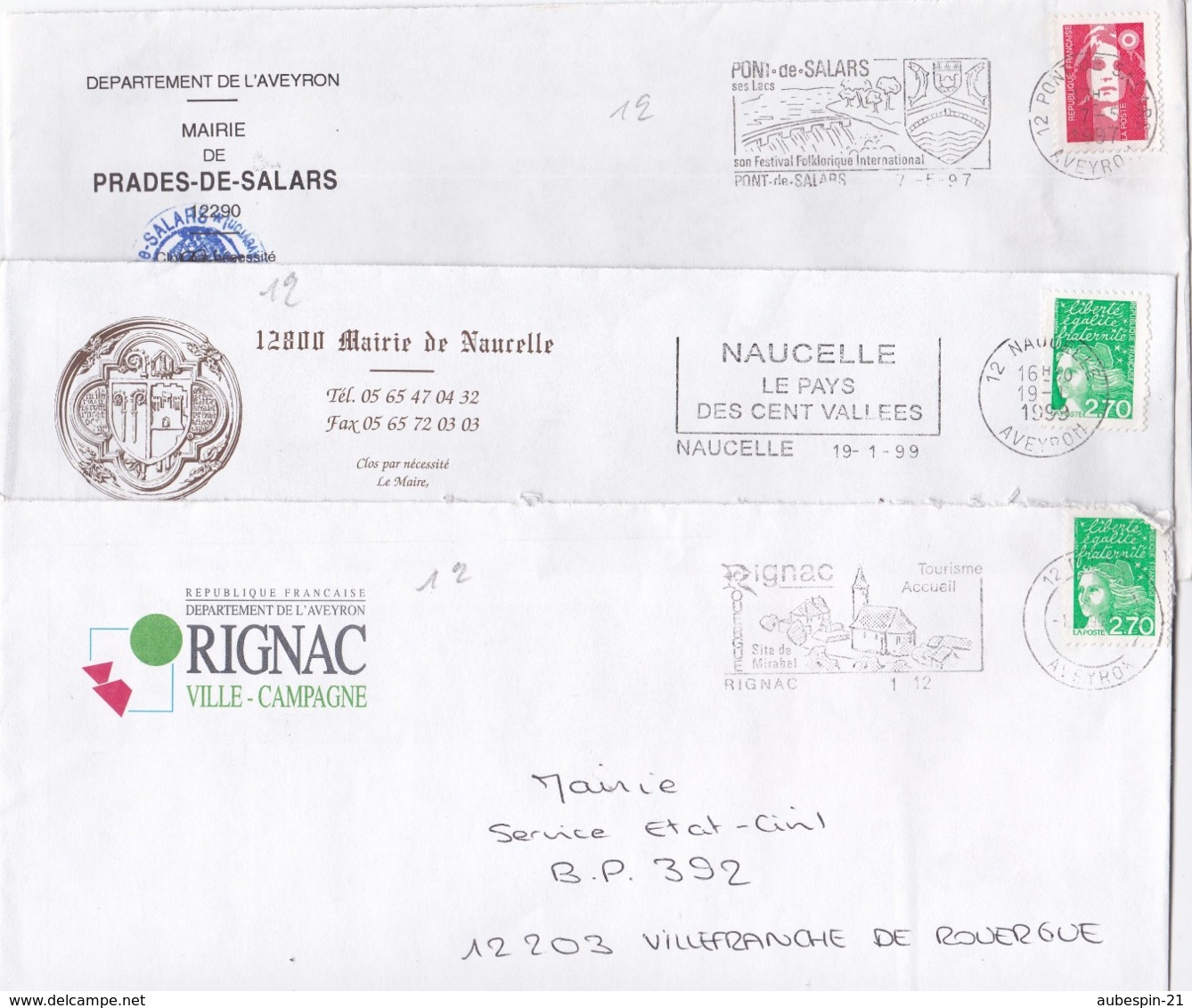 LOT De 18 Lettres Avec ENTÊTE MAIRIES Département Aveyron( Avec Flammes) - Oblitérations Mécaniques (flammes)