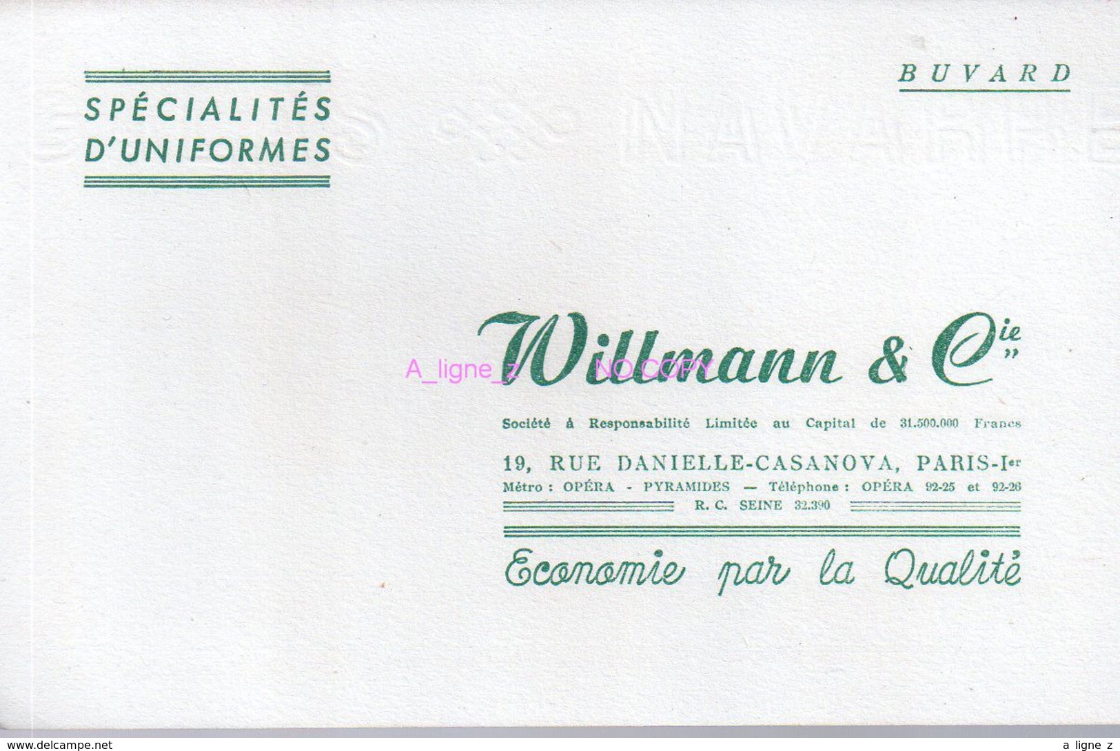 REF EX2 : Buvard Willmann & Cie Paris Spécialités D'uniformes - Autres & Non Classés