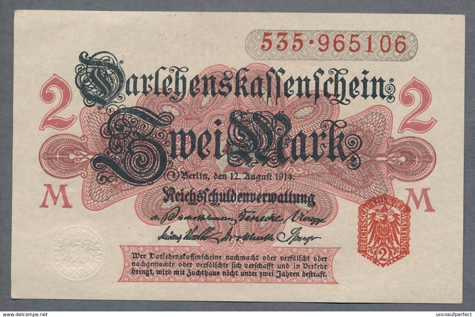 Pick 53 Ro 52b DEU-59b   2 Mark 1914 UNC ! - Other & Unclassified